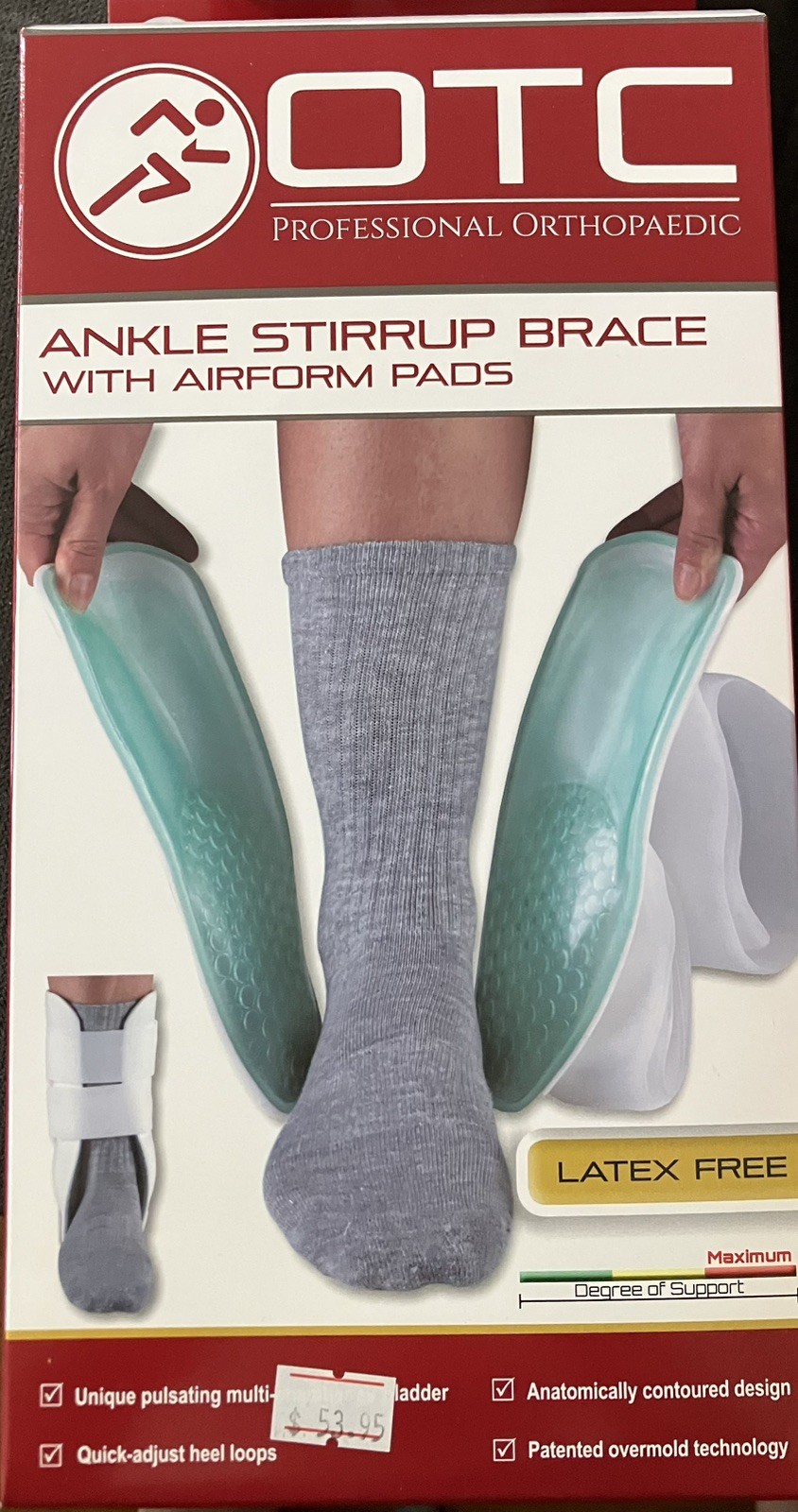 OTC Ankle Brace, Stirrup Style, Airform Pads, Adult (Left Leg)