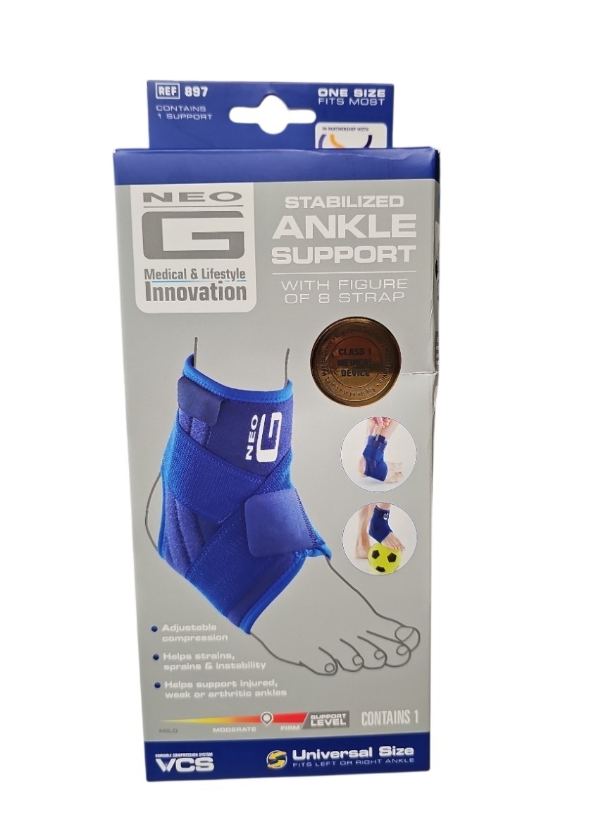 NEO-G Stabilized Ankle Support With Adjustable Figure 8 Strap Universal Size NEW