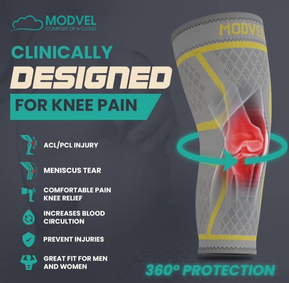 Modvel Large Compression Knee Brace Set Men Women Running ACL Arthritis Relief
