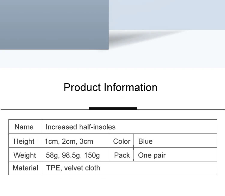 High Quality TPE Heightened Insole Height Increase Half Shoes Pad Men Women Sili