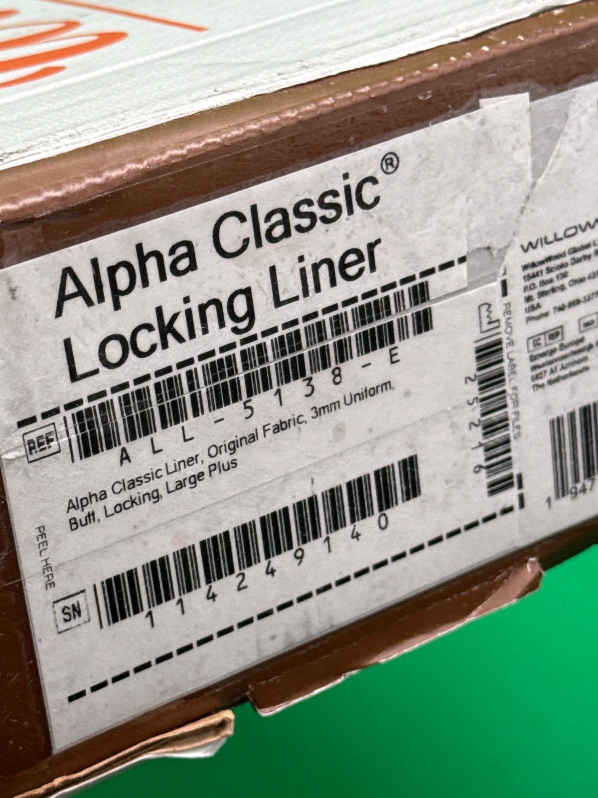 Willow wood Alpha classic locking prosthetic Liner, size large plus uniform 3mm