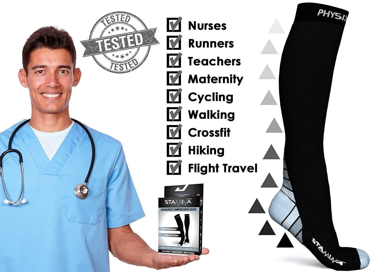 Compression Socks 20-30 mmHg for Men & Women – Running, Travel, Shin Splints, Nu