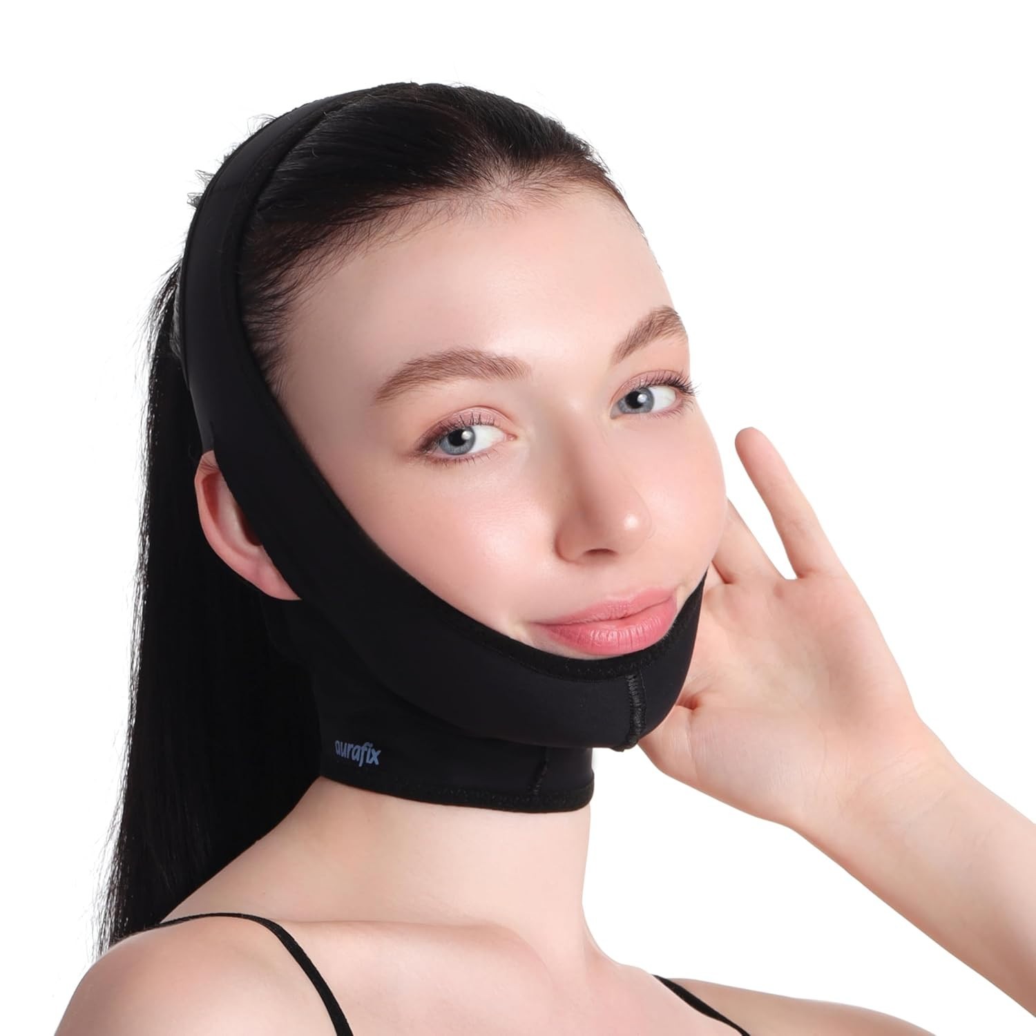 Jowl Tightening Chin Strap for Women Large Black Optimal Compression Lightweight
