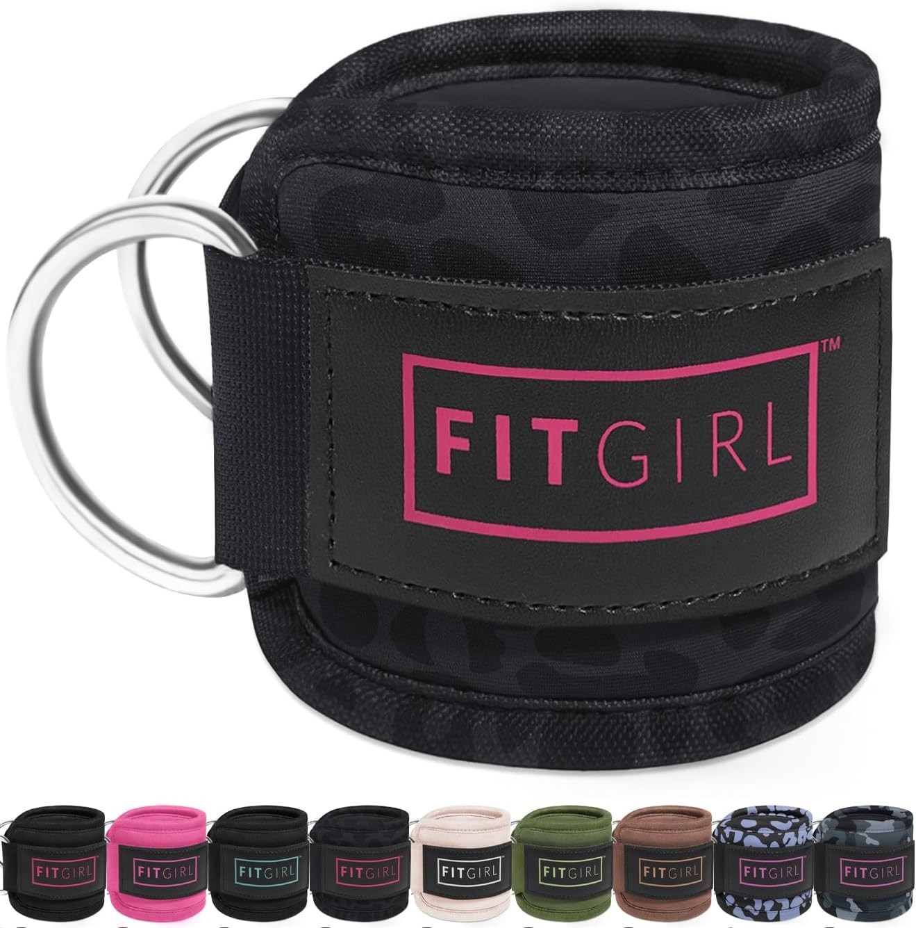 Women’s Black Leopard Ankle Straps for Cable Machines, Neoprene, Comfort & Fun