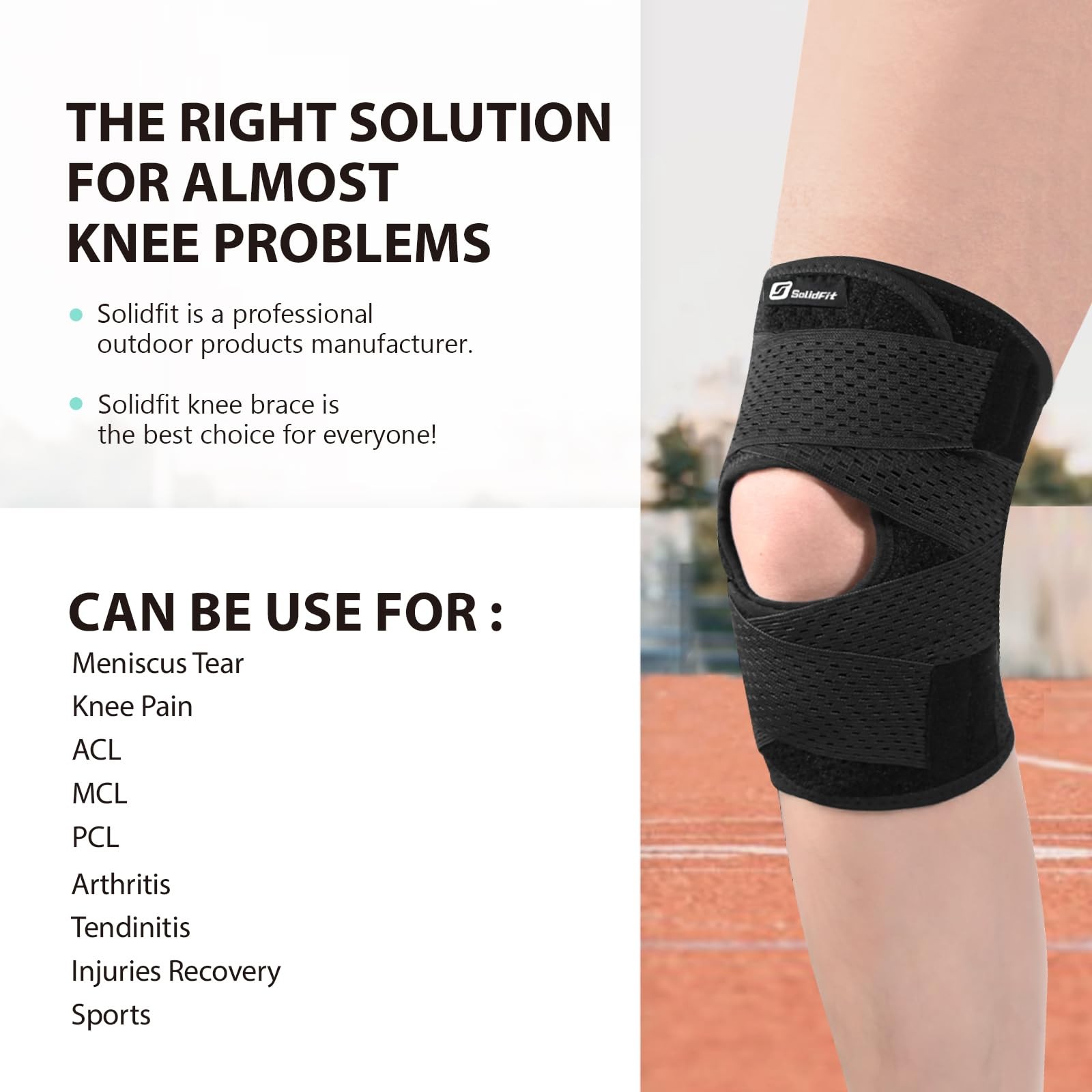 Knee Brace with Side Stabilizers for Meniscus Tear, Adjustable Medium, Black