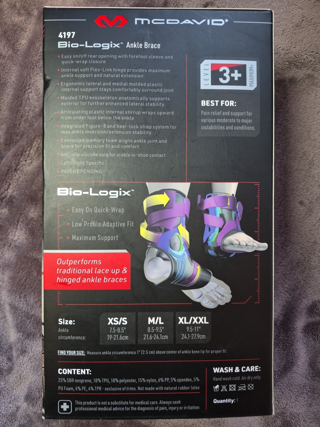 MCDAVID Elite Bio-Logix Ankle Brace (Left XS/S) Level 3 Max -Opened Box-