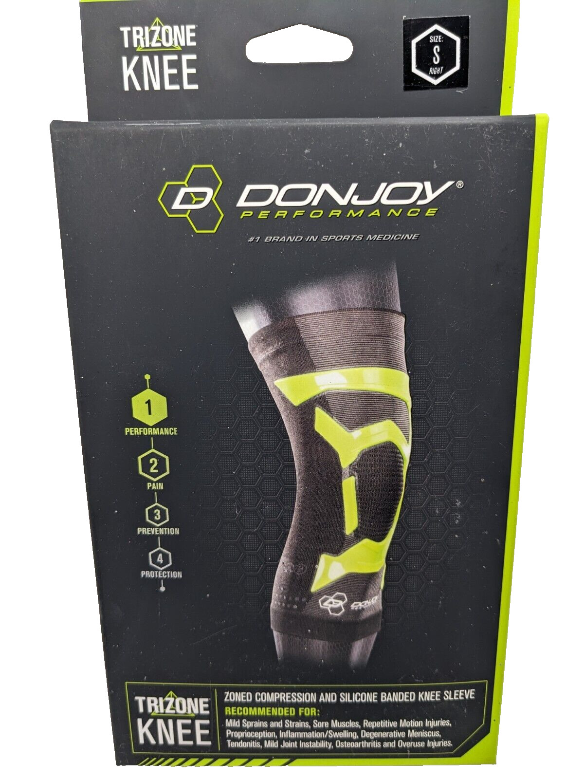 DonJoy Performance TRIZONE Compression: Knee Support Brace, Green, Small Right