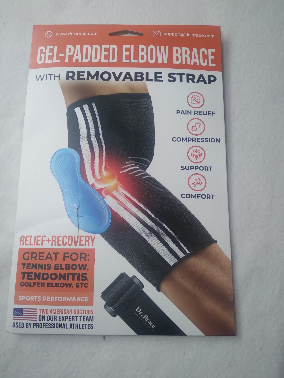 Dr Brace Elbow Gel Padded Removable Strap XLARGE Support Compression Sleeve NEW