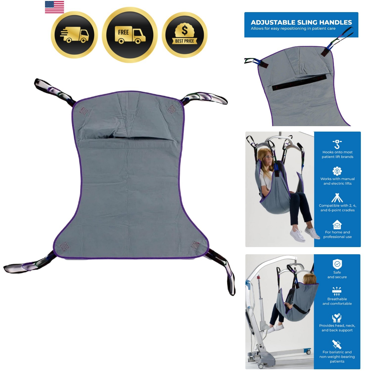 Full Body Solid Fabric Lift Sling – Soft Padded Polyester Weave – Comfy and S…