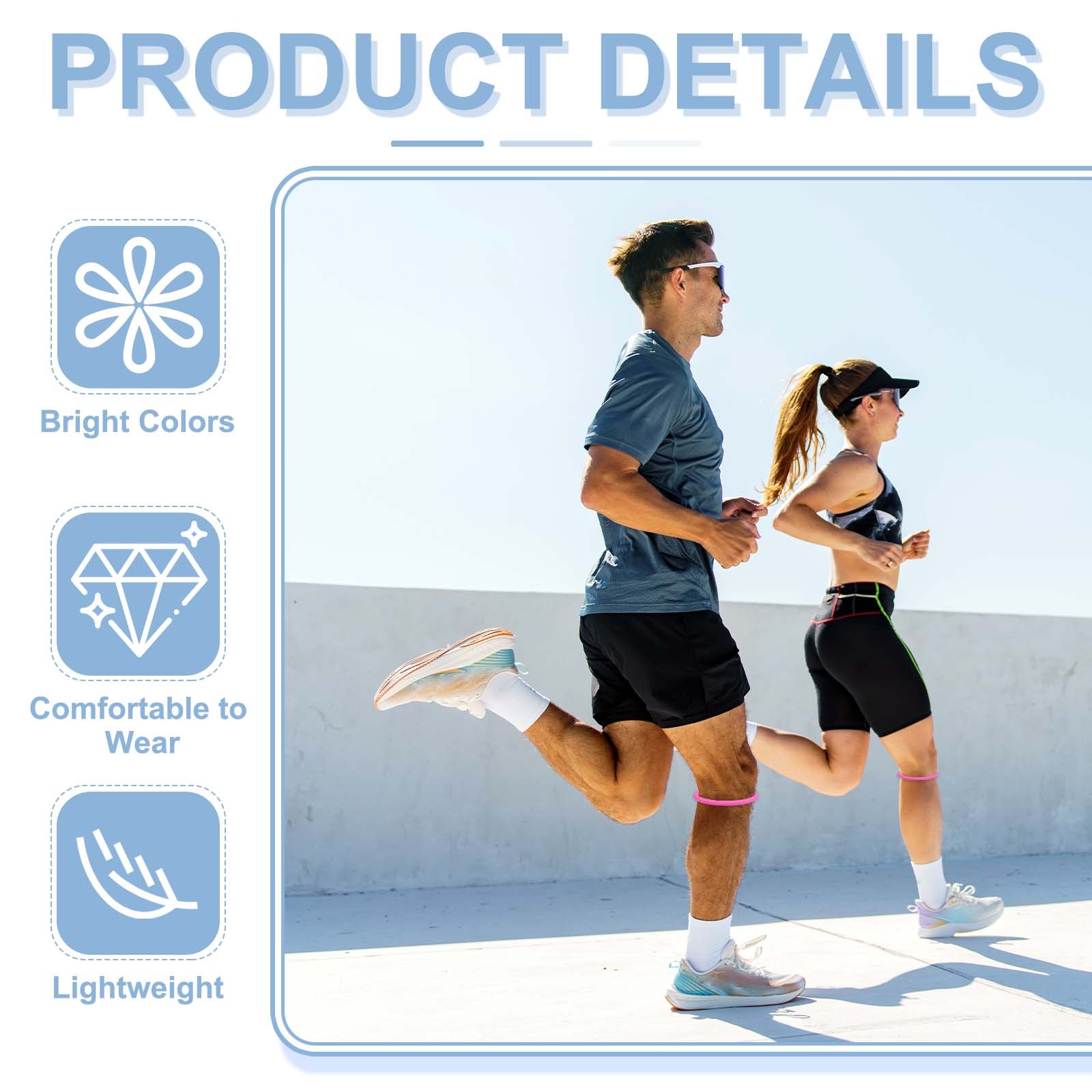 Patella Band Silicone Knee Band with Storage Bag – (2 Set, Fluorescent White)