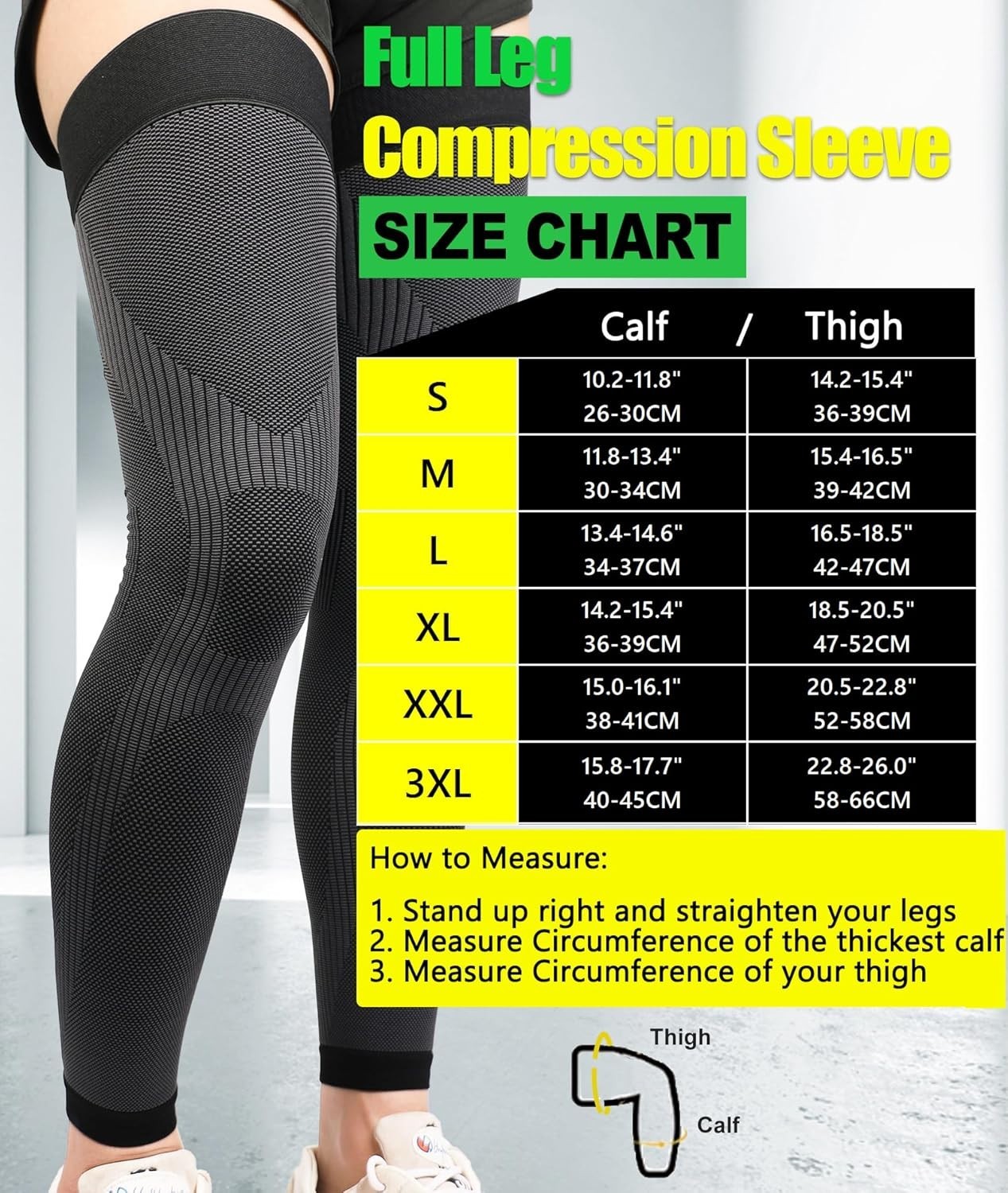 Unisex Thigh High Compression Sleeves 20-30mmHg – Alleviate Leg Pain, Black M