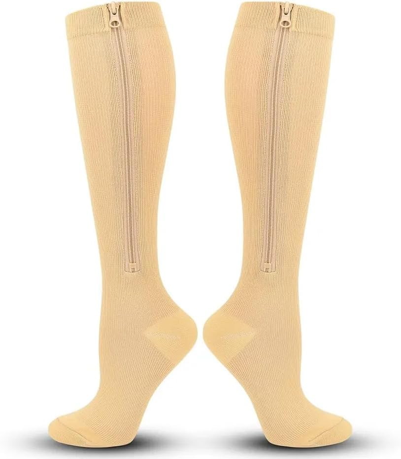 Nylon Zipper Compression Socks Support Graduated Stockings Mens Womens 20-30mmHg