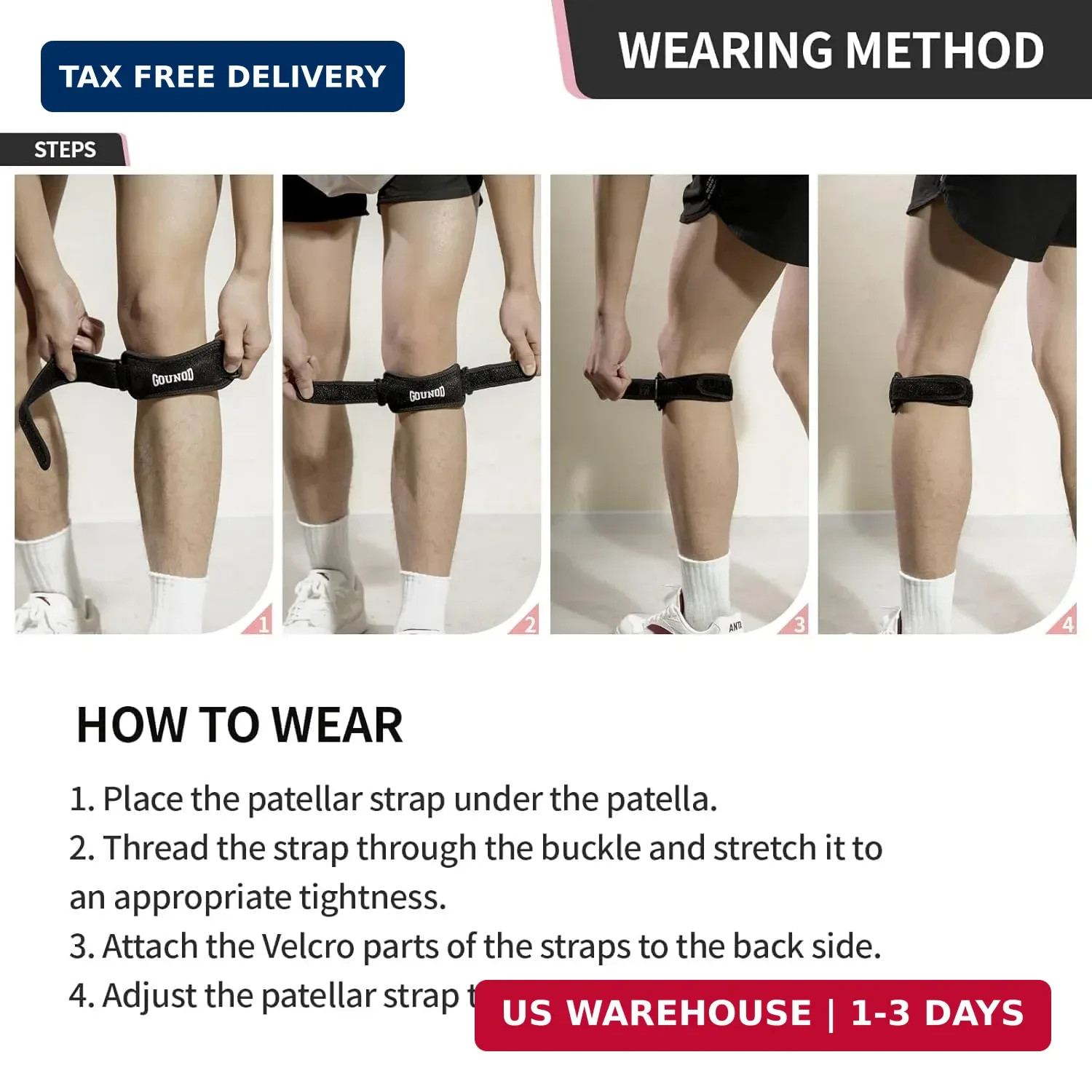GOUNOD Patellar Tendon Support Strap 2 Pack, Knee Strap for Knee Pain Relief….