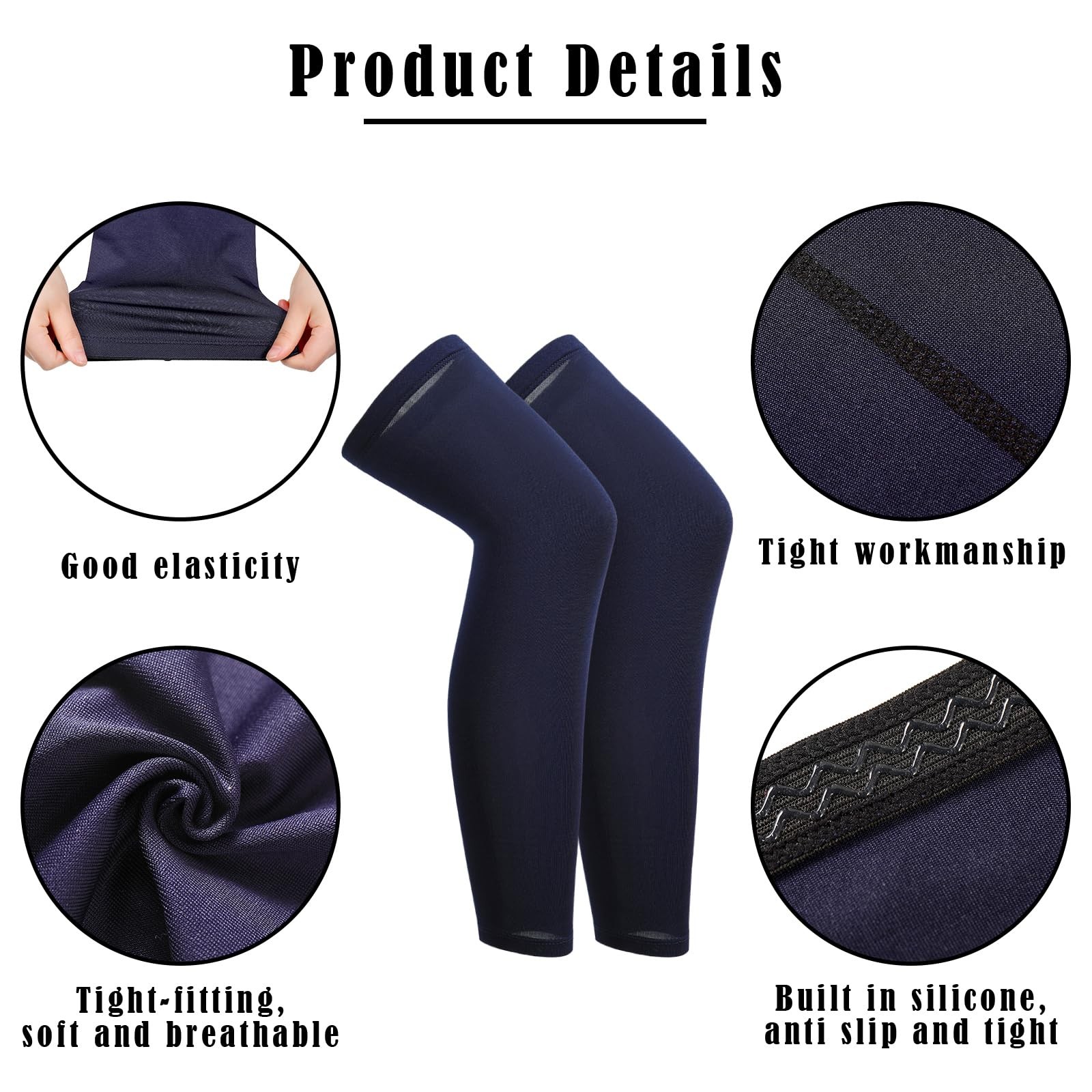 2 Pairs Full Length Compression Leg Sleeves for Men Women Sports Cycling Running