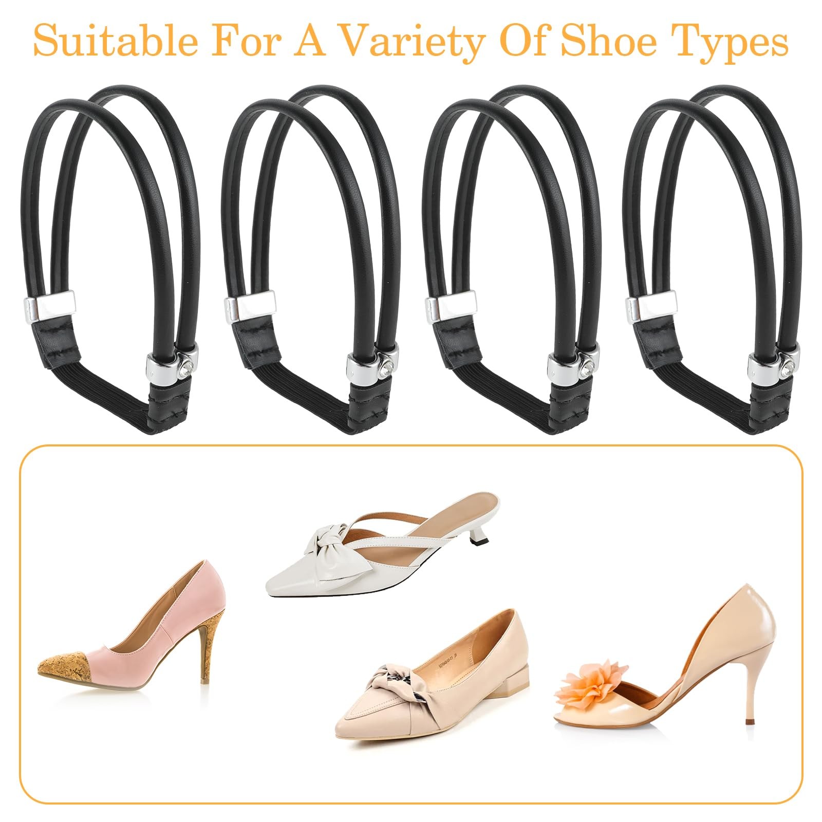 2 Pairs Detachable Elastic Ankle Straps for Loose Shoes & Heels, Dual Purpose…