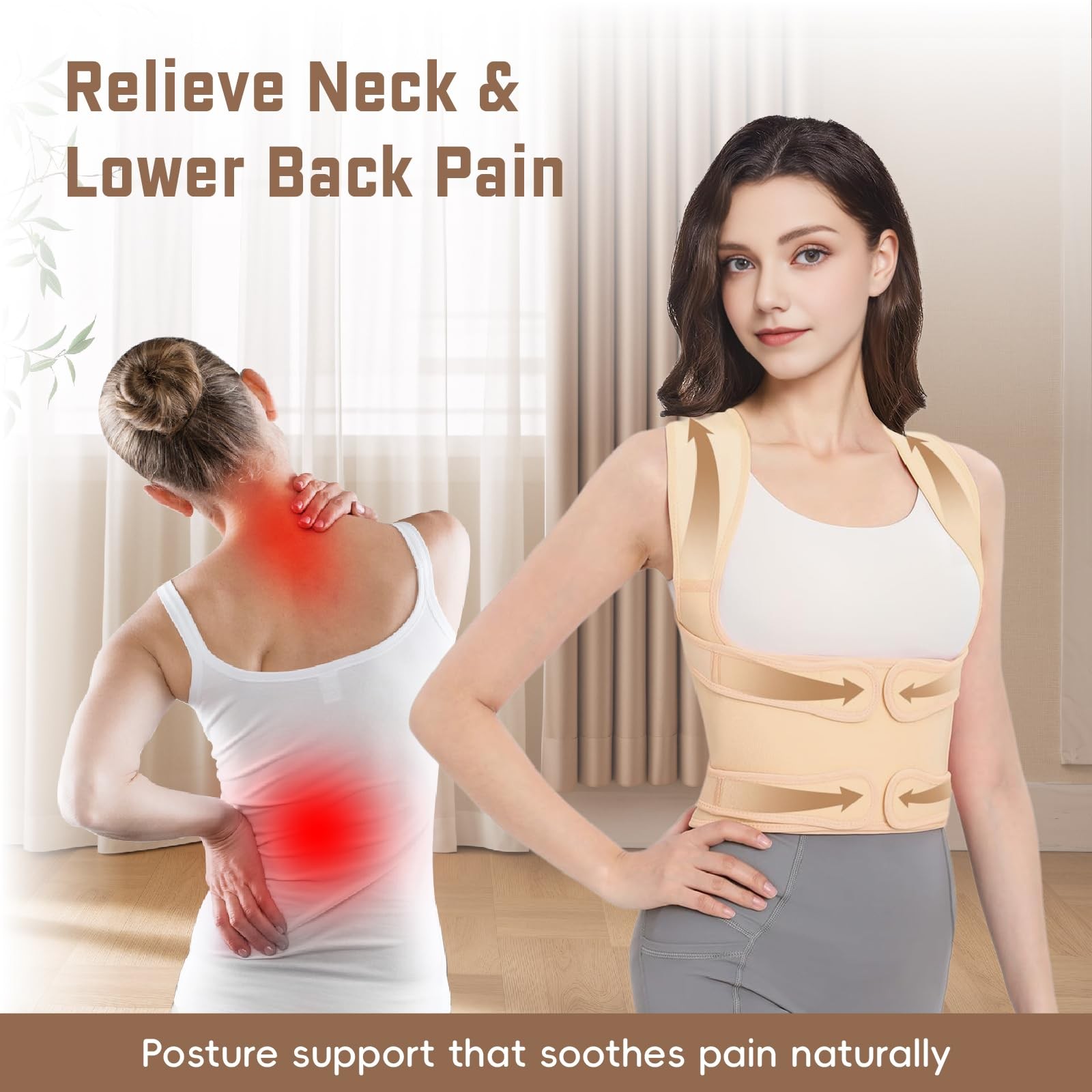 BLACKYEW Posture Corrector for Women & Men, Adjustable Back Large, Beige