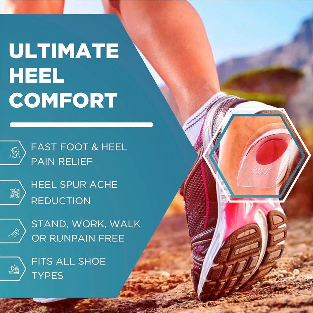 2/6Pcs Heel Cups for Achilles Tendonitis & Plantar Fasciitis Gel Shoe Inserts fo