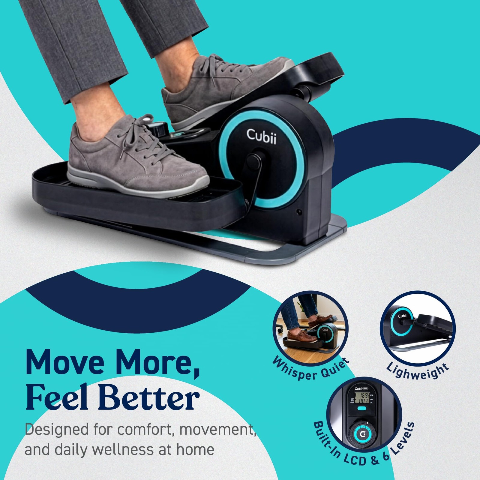 Cubii Move – Under Desk Elliptical Bike Pedal Exerciser Portable Seated Aqua