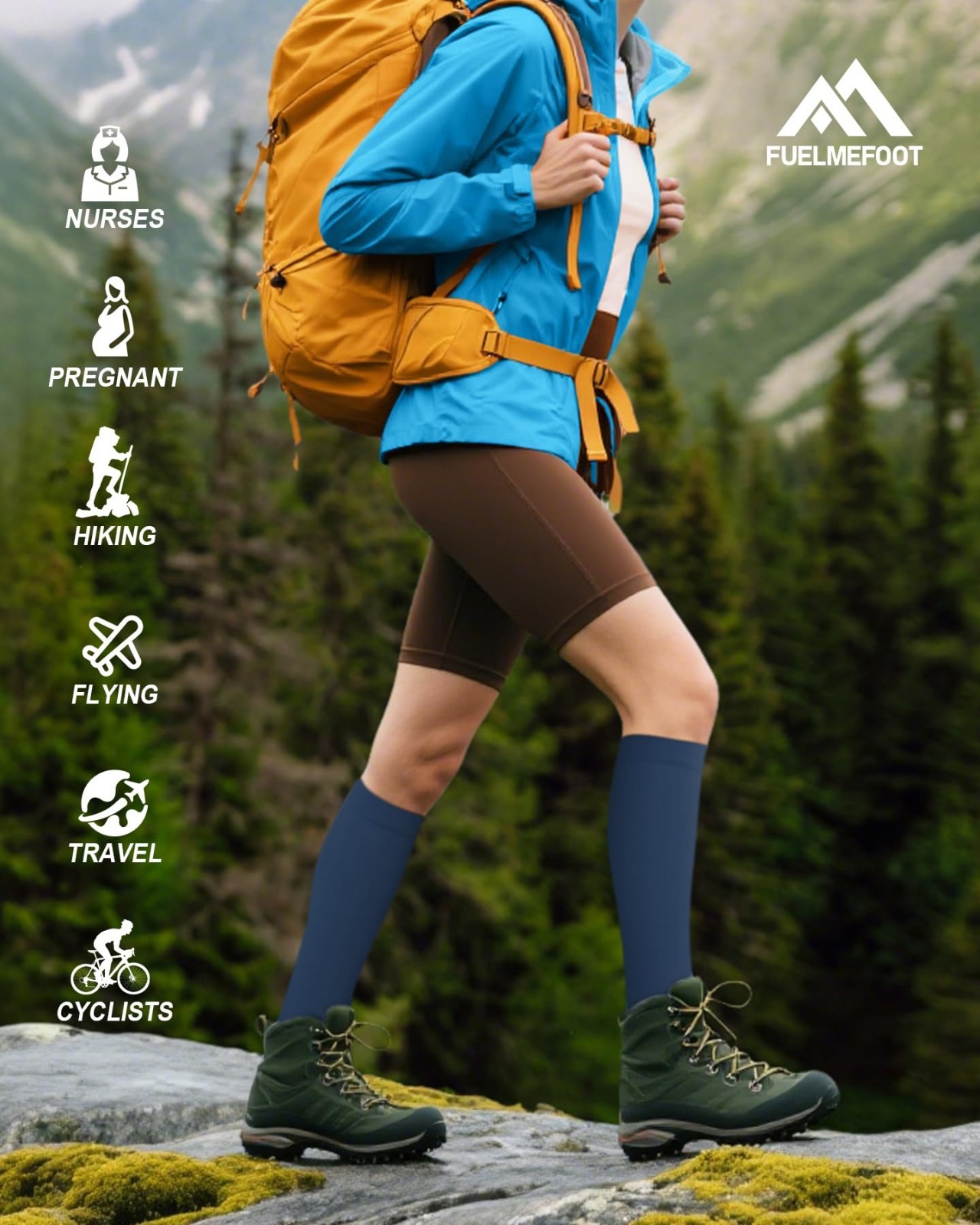 6 Pairs Compression Socks 15-20mmHg Knee High Support for Men & Women, Travel, A