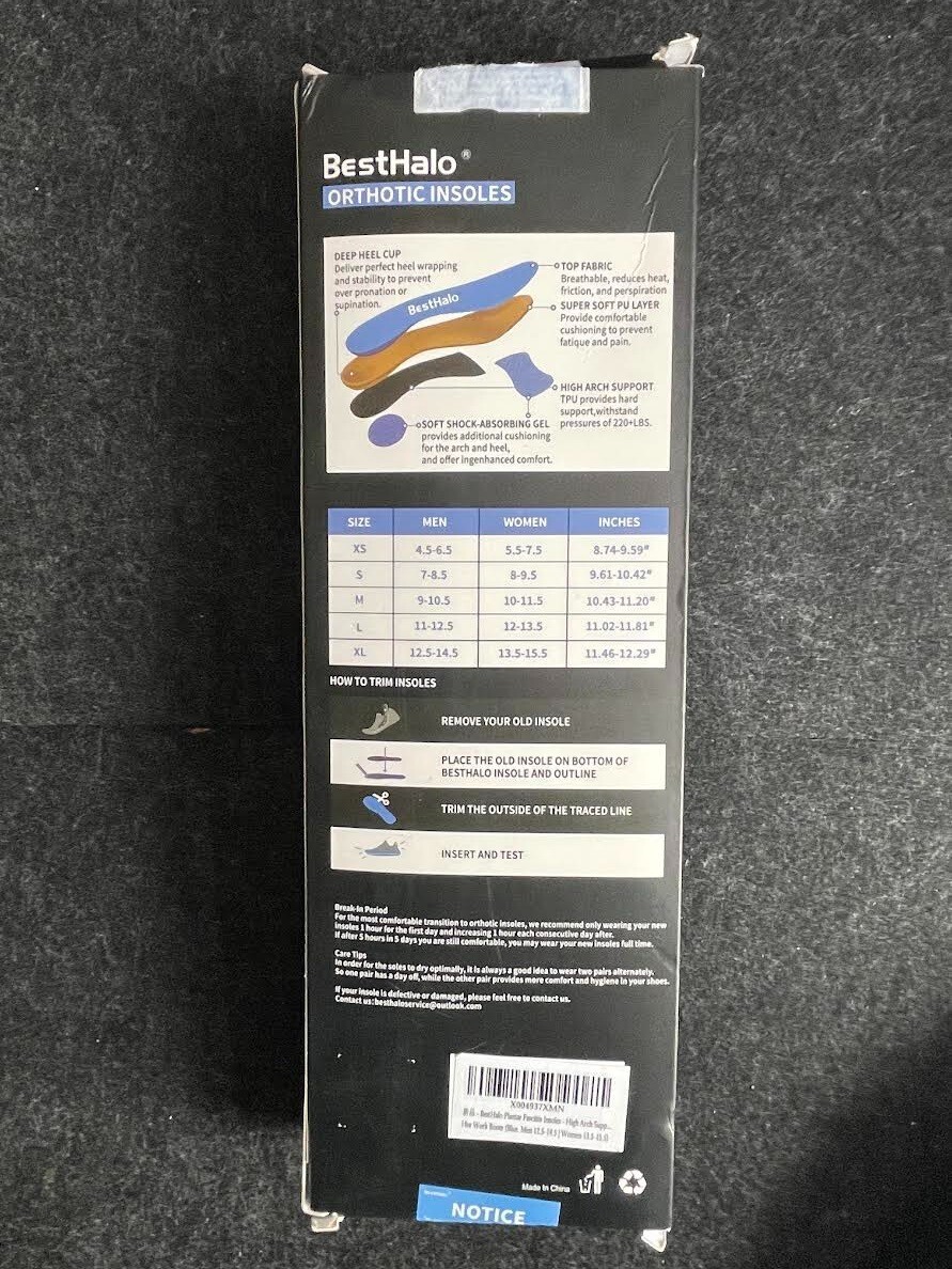 BestHalo Plantar Fasciitis Insoles – High Arch Support, Gel Cushion M