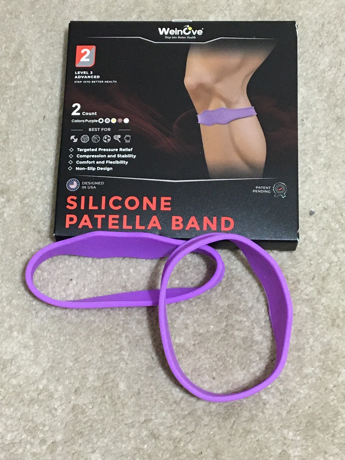 2 Silicone Patella Band Knee Straps for Patellar Tendon Support Lvl Purple New