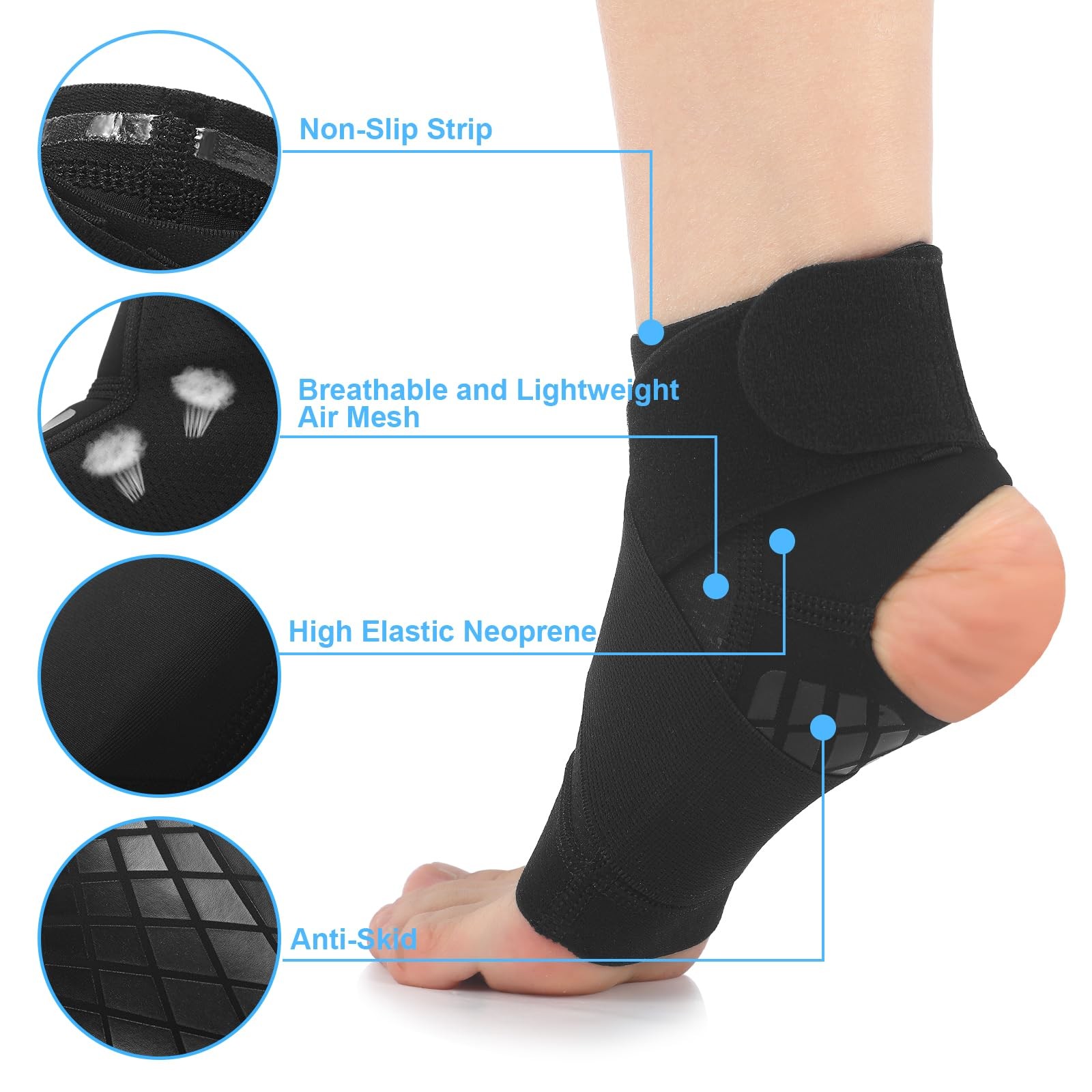 2PCS Waterproof Ankle Brace Breathable Nylon Wrap Foot Support Compression Black