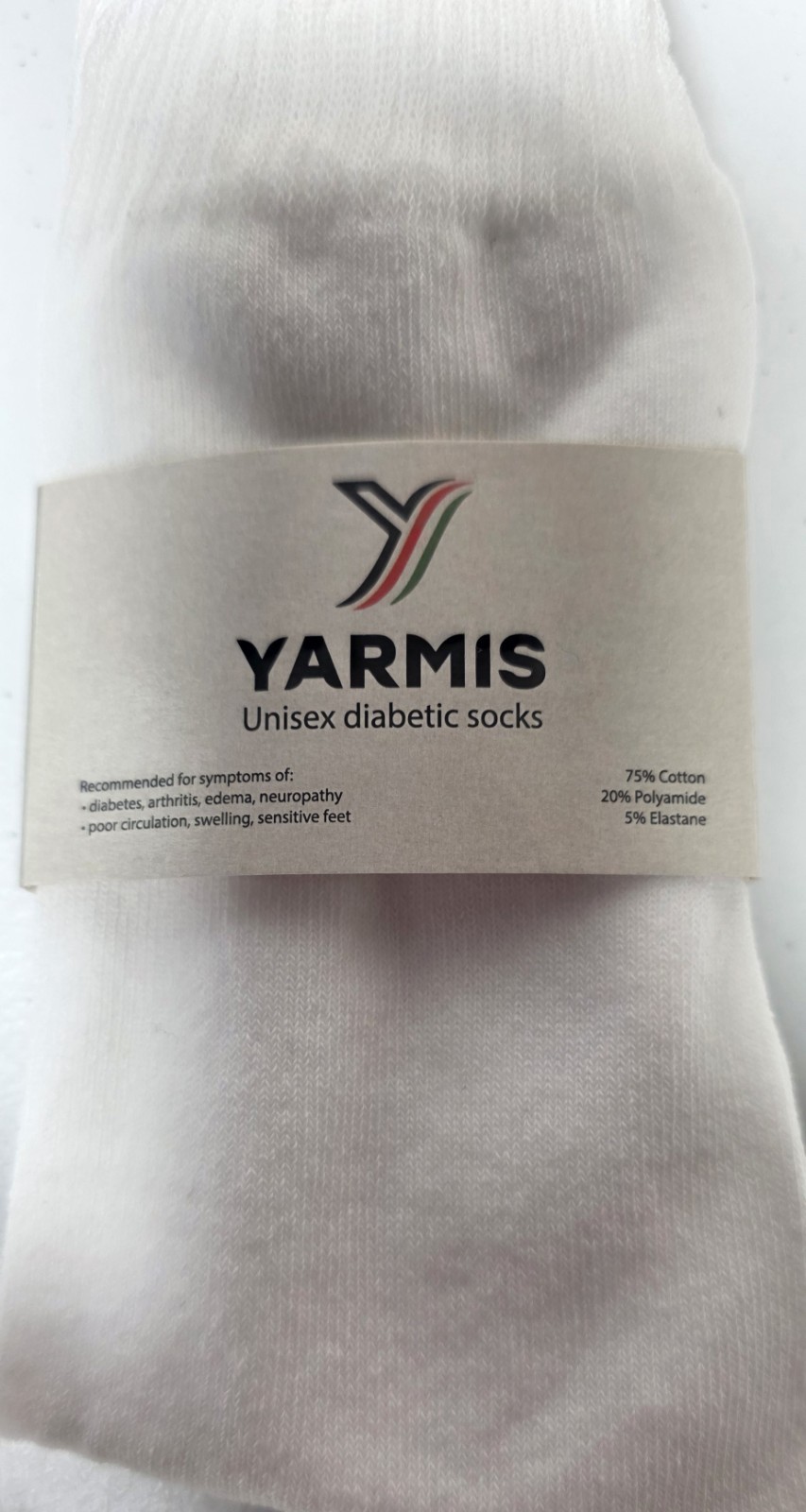 Yarmis3 pr XL Unisex Diabetic White Crew Socks Size 13-15 Diabetes Neuropathy