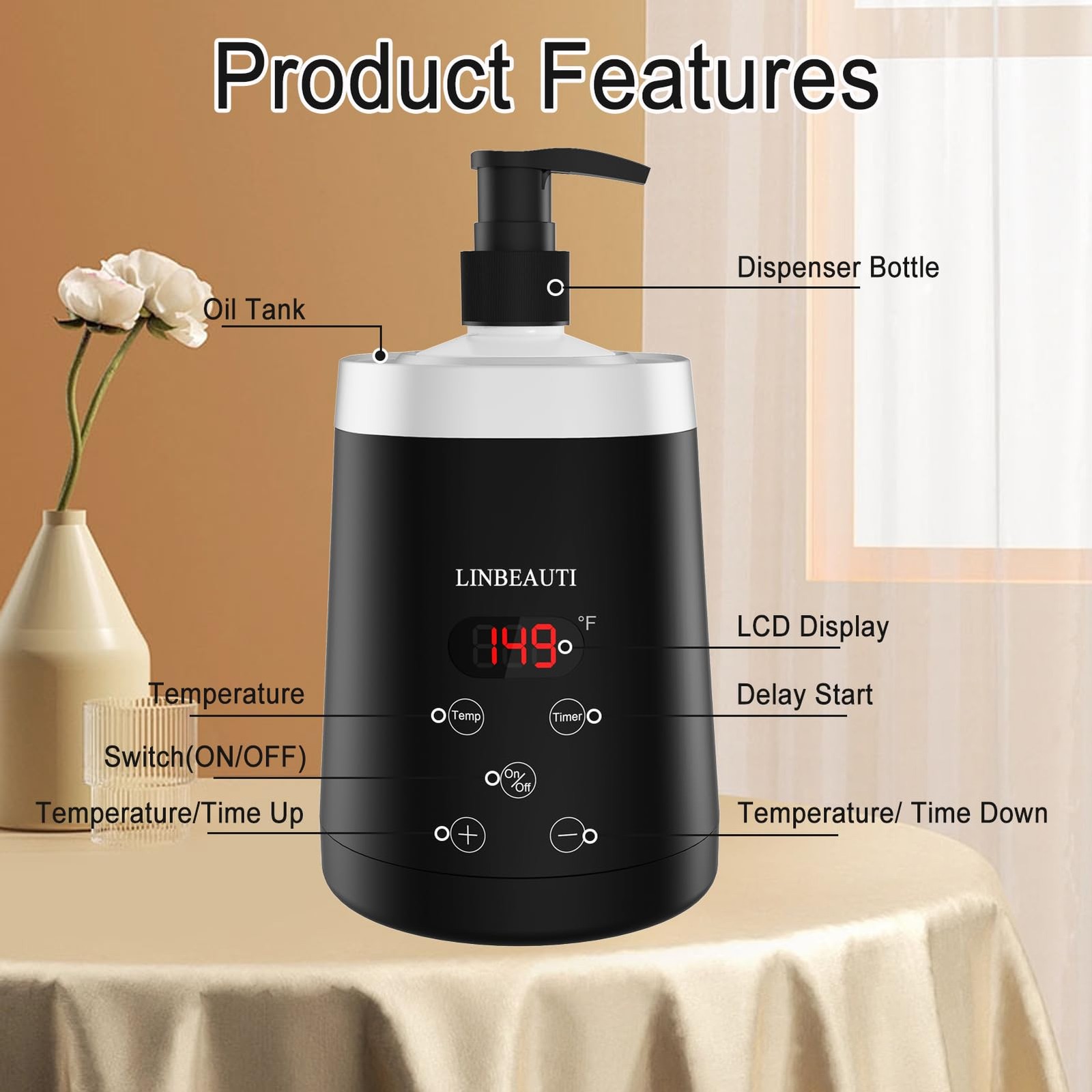 Massage Oil Warmer Bottle Professional Lotion for SPA, Automatic black