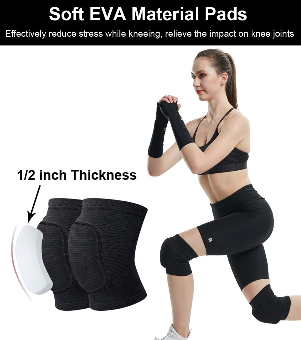 SUJAYU Knee Pads for Women Men, Dance Wrestling Large, Black