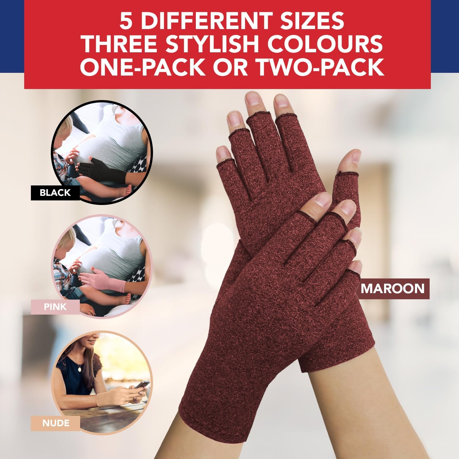 Dr. Arthritis Compression Gloves Medium Maroon