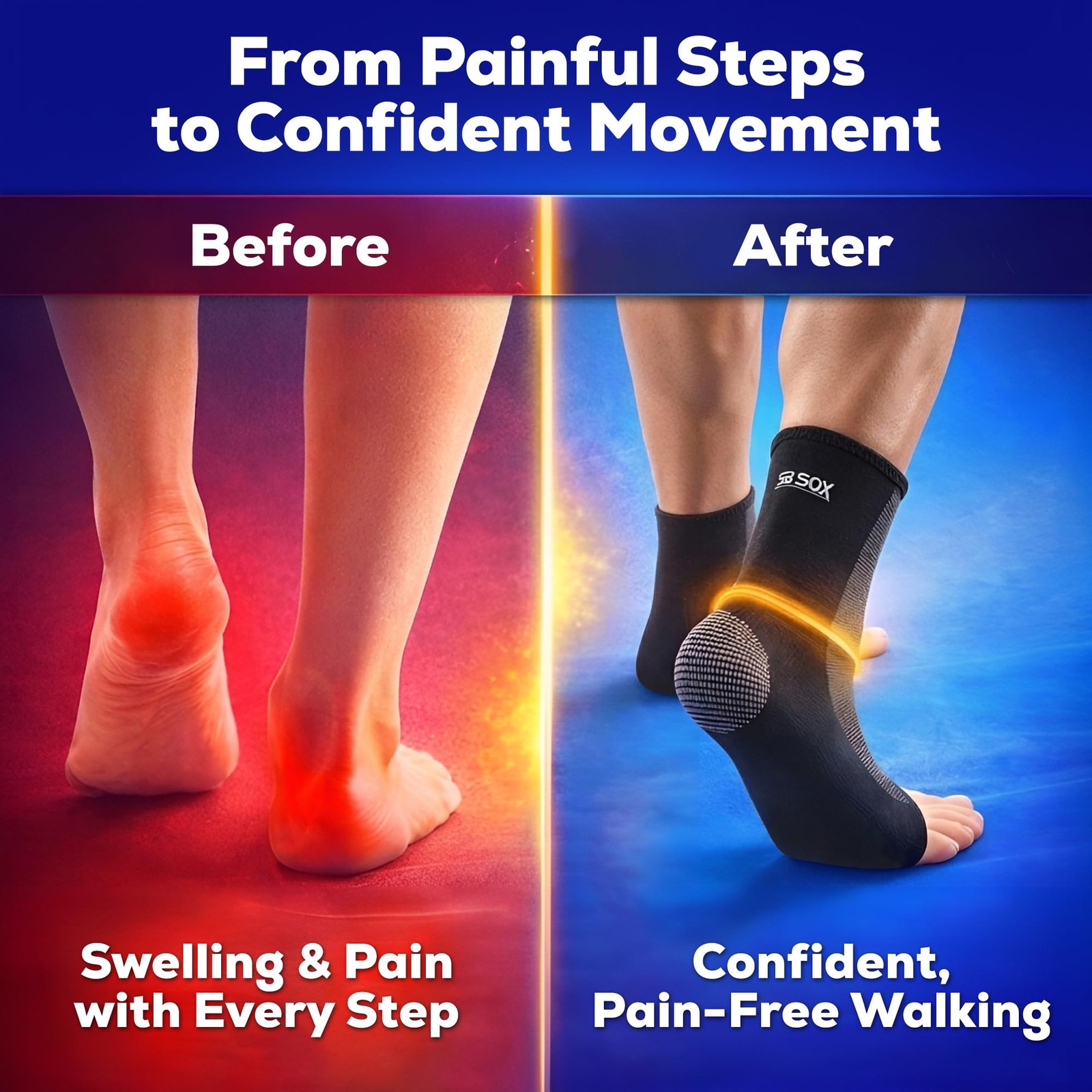 SB SOX Compression Ankle Brace (1 Pair) – Support X-Large, Black/Gray