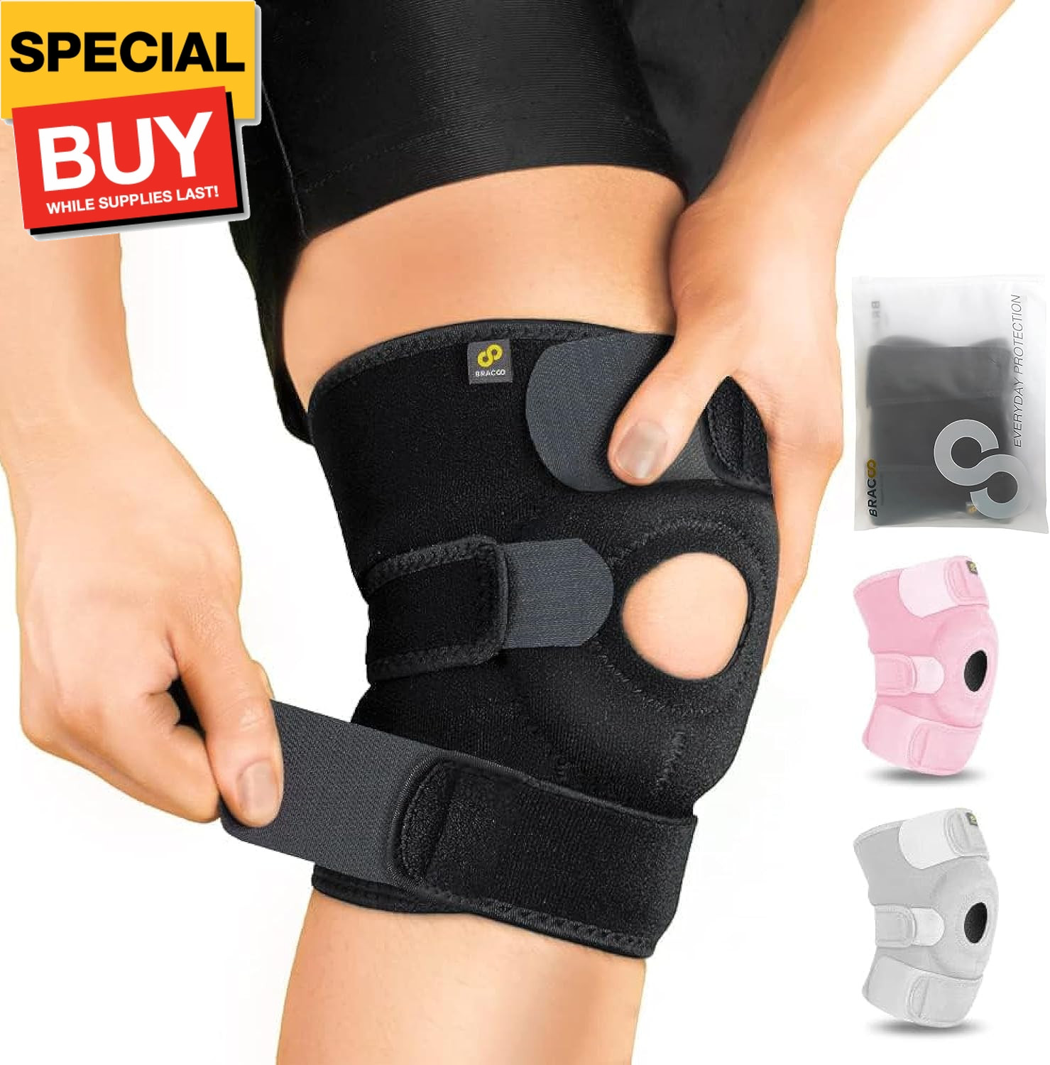 Knee Support Brace for Men Women, Adjustable Compression Sleeve Wrap Patellar Pa