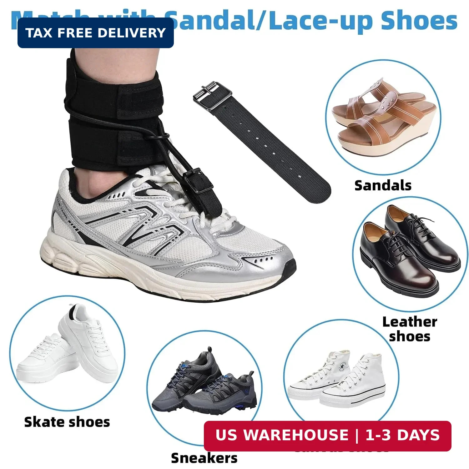 AFO Foot Drop Brace for Walking with Shoes, Adjustable Ankle Support, Secure Rin