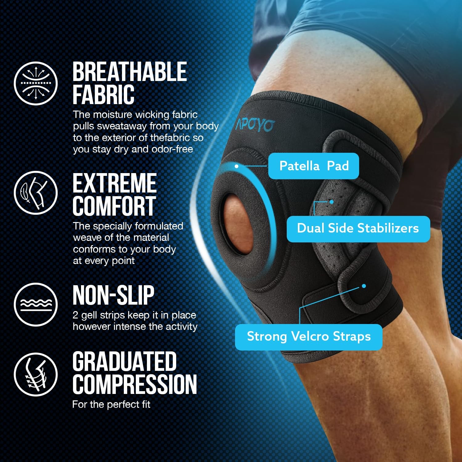 APOYO Knee Brace for Women & Men – Sleeve For Pain Relief Small, Blue
