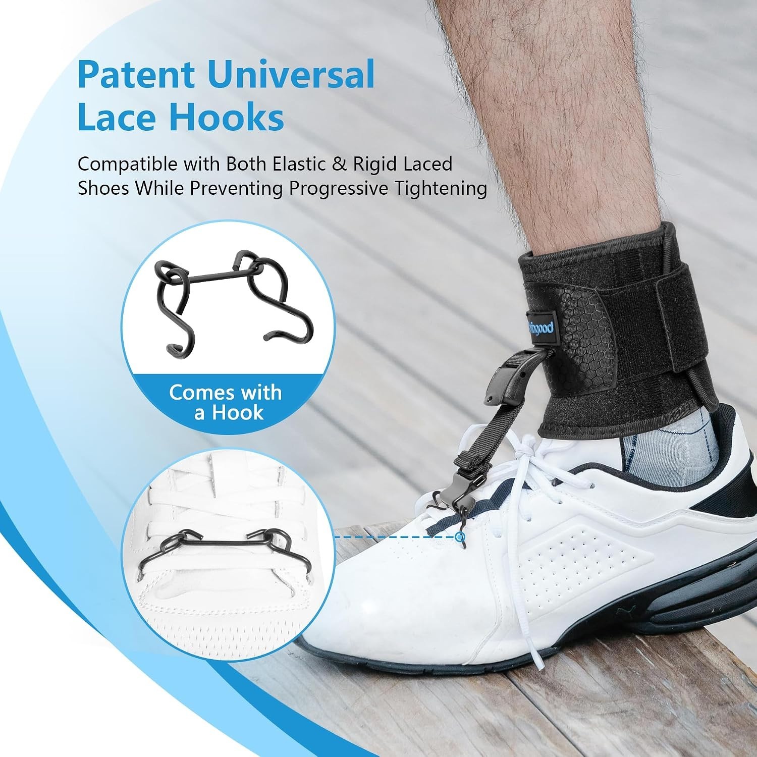 AFO Foot Drop Brace for Walking, Upgraded Zinc Alloy Hook, Includes Eyelet Ho…