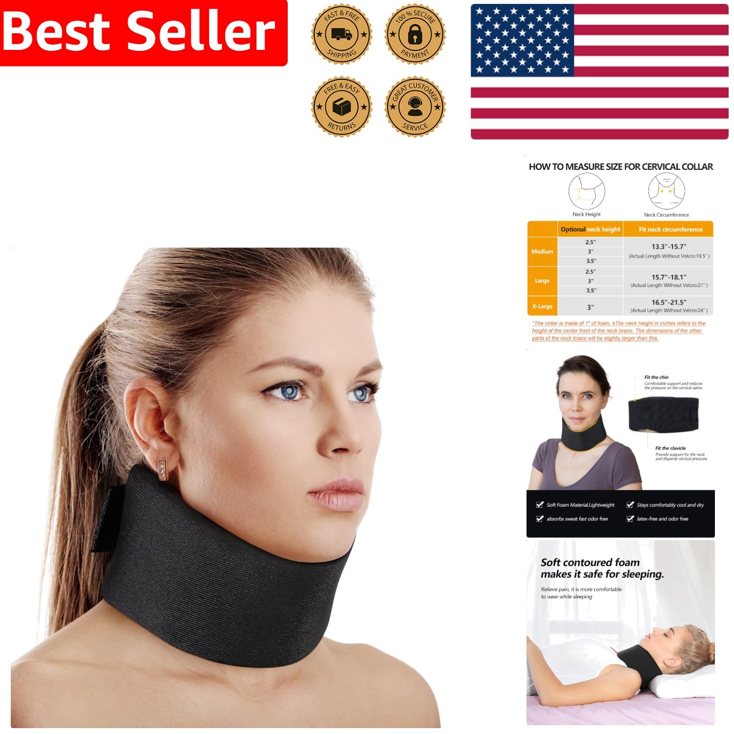 Comfortable Soft Neck Support Collar for Adults – Lightweight Injury Spine Brace