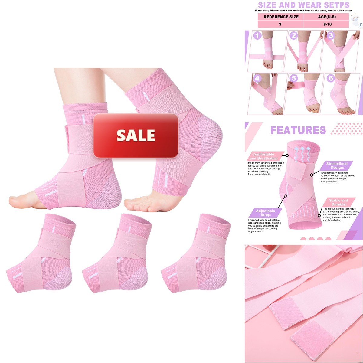 Tarpop 1 Pair Ankle Brace Kids Compression Ankle Sleeves Adjustable Foot