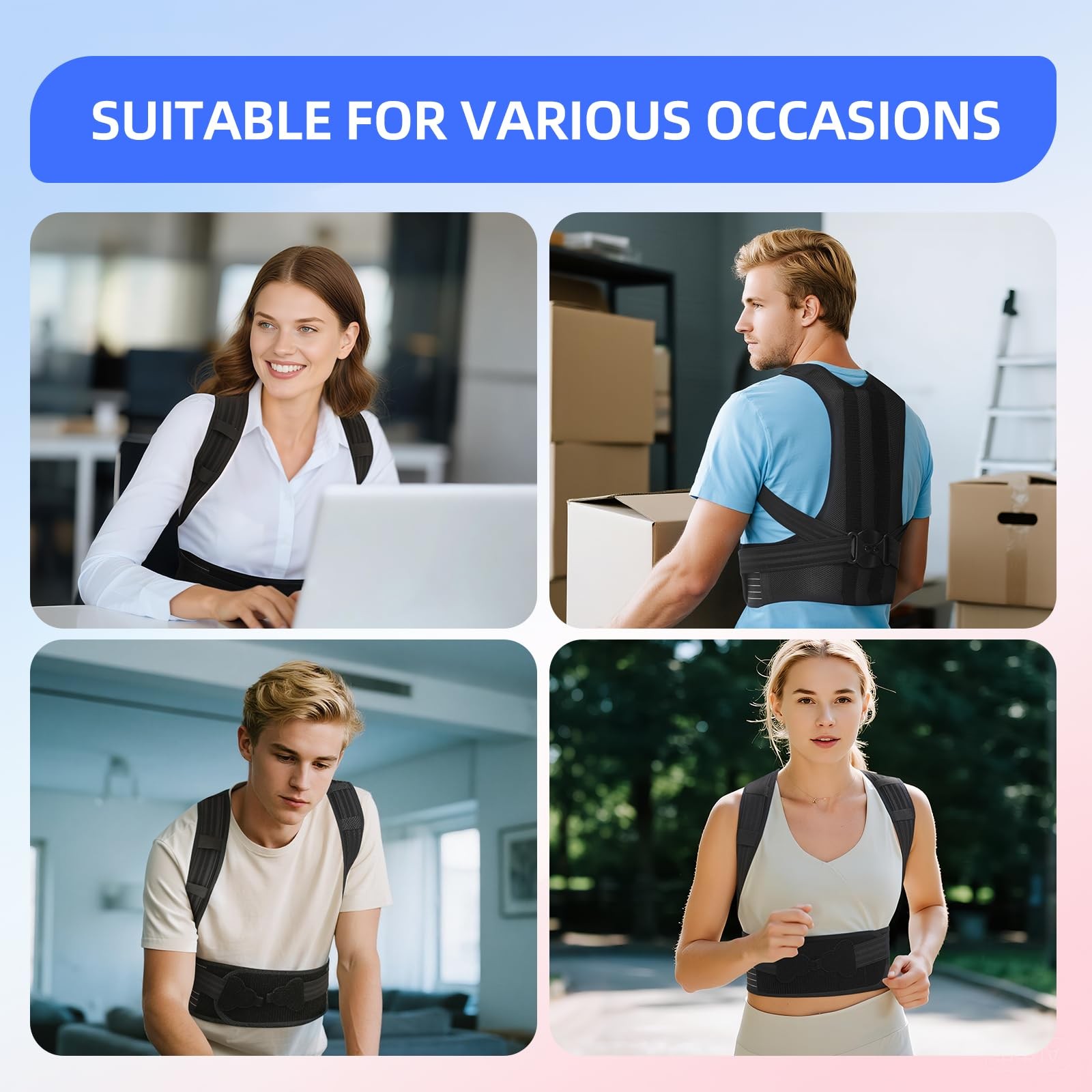 babaka Posture Corrector for Women and Men, Adjustable Full Back Small, Black