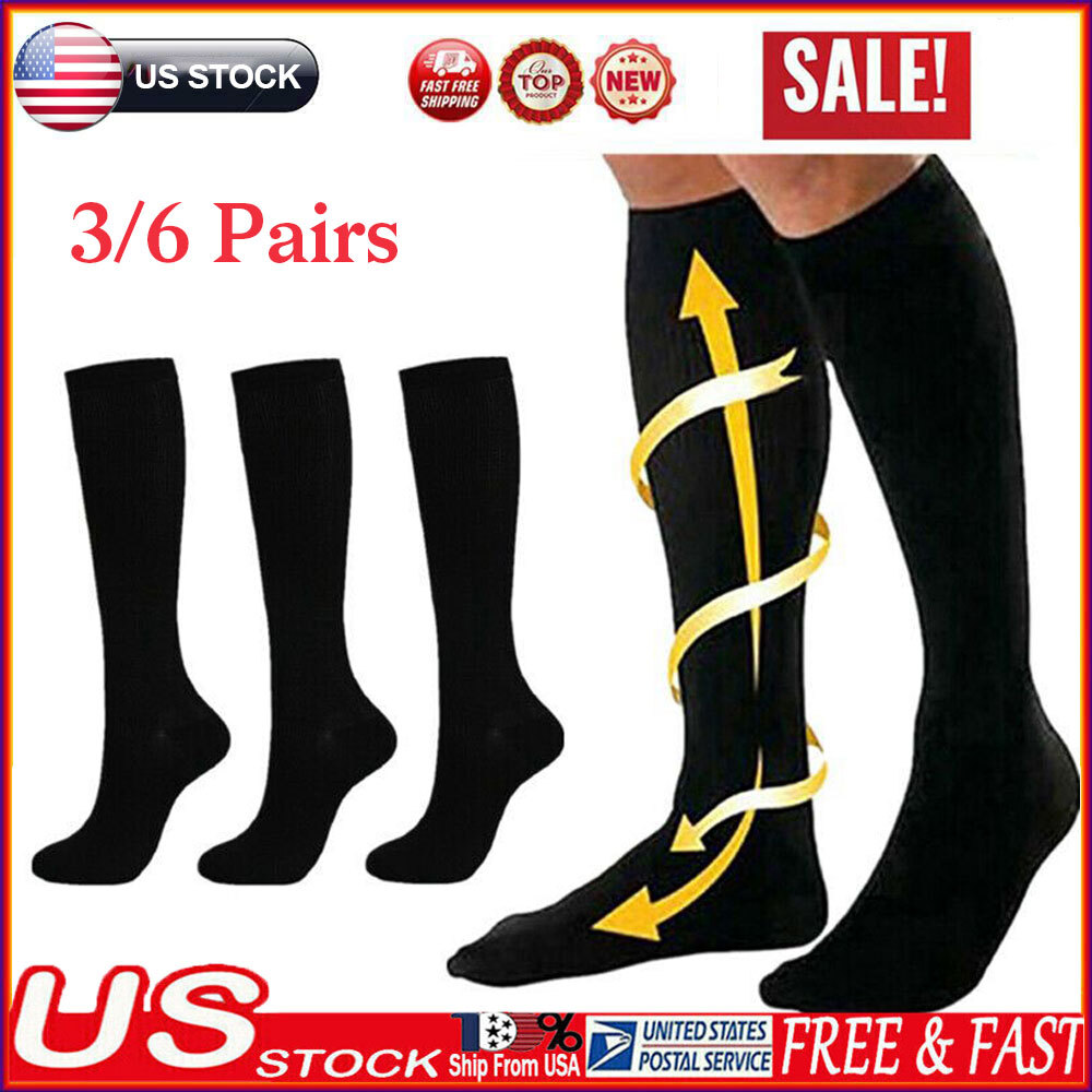 3 Pairs Calf High Compression Socks Blood Circulation Socks Pain Relief Foot