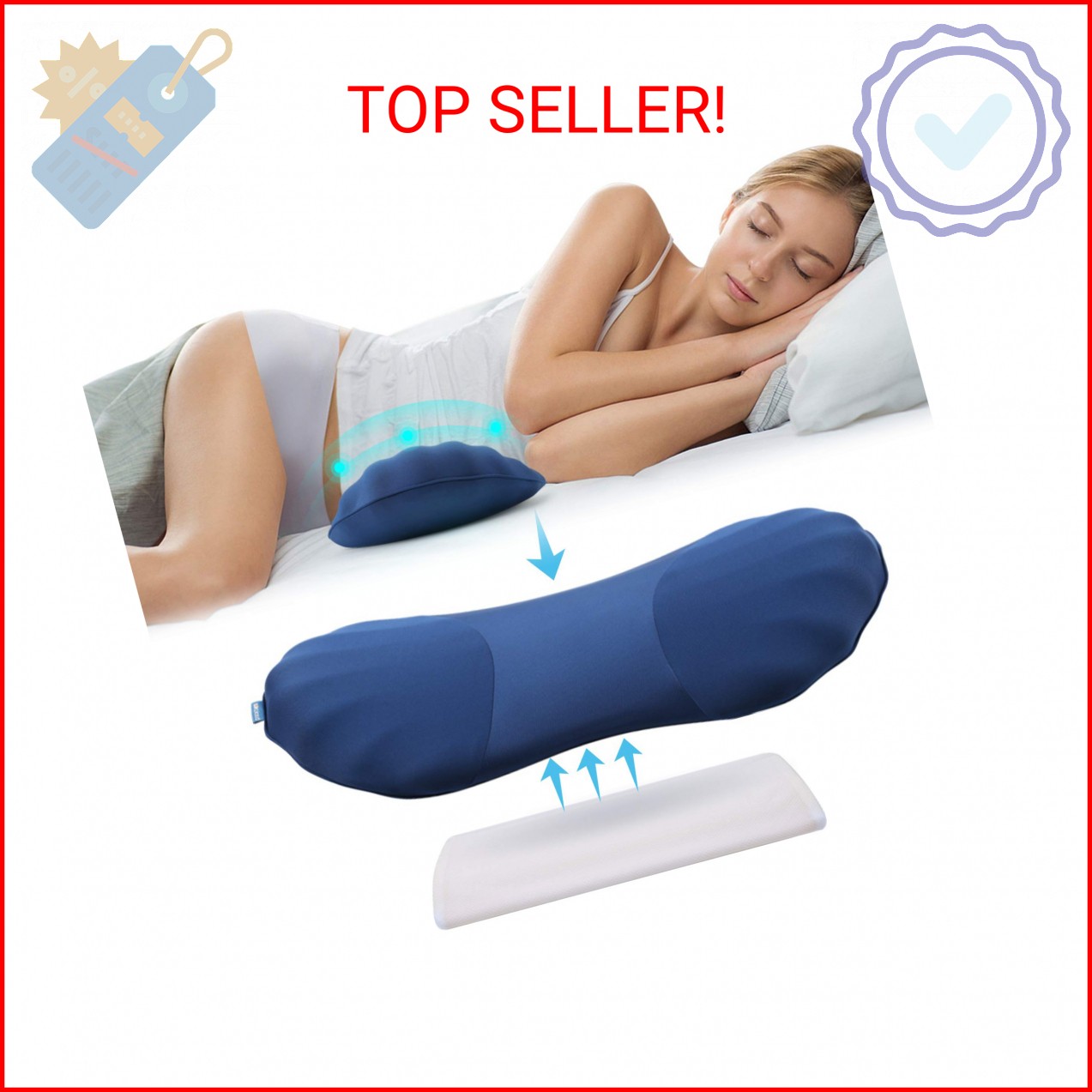 RESTCLOUD Adjustable Lumbar Support Pillow for Sleeping Memory Foam Back Support