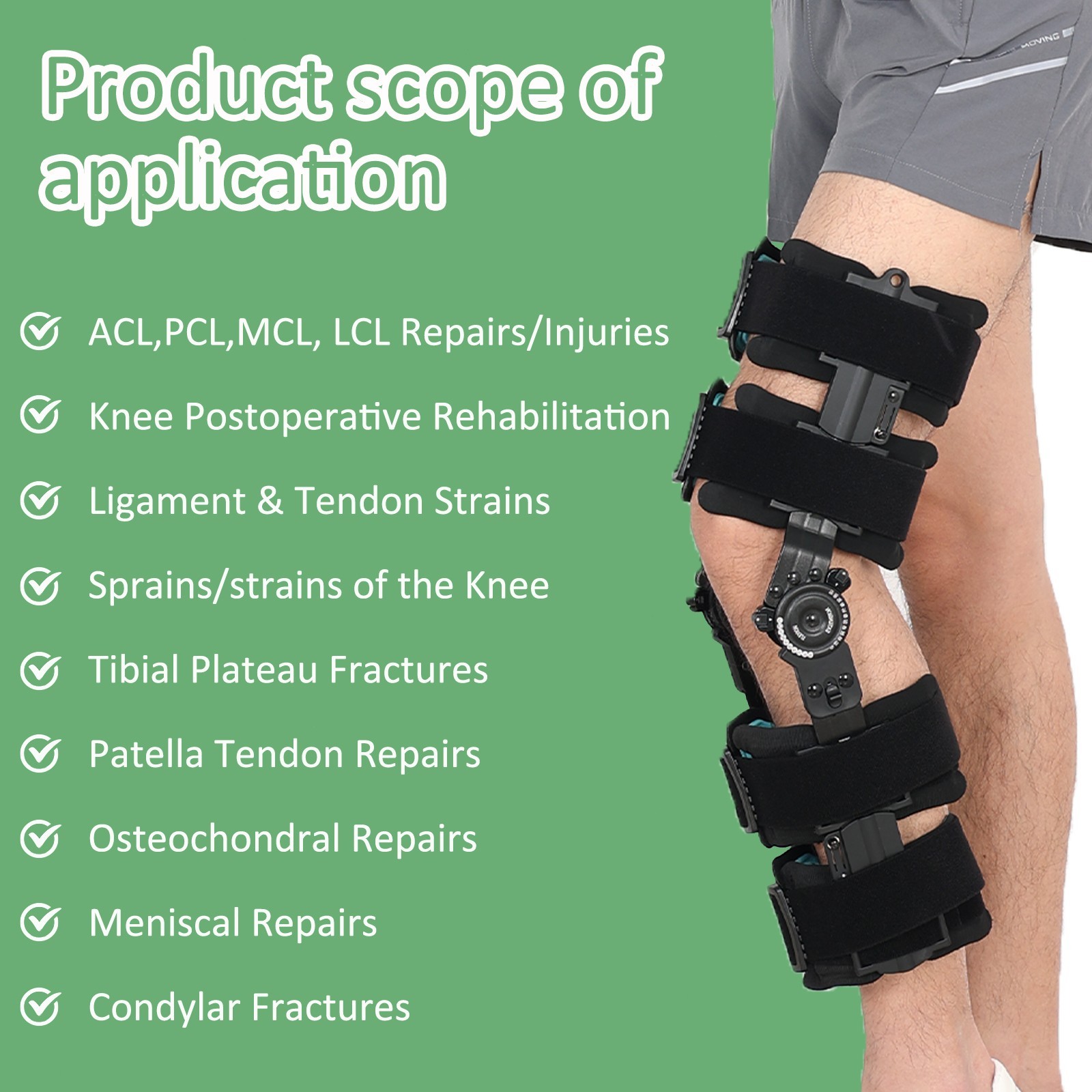 Hinged ROM Knee Brace,Adjustable Post-Op Immobilizer,Left or Right Leg Support