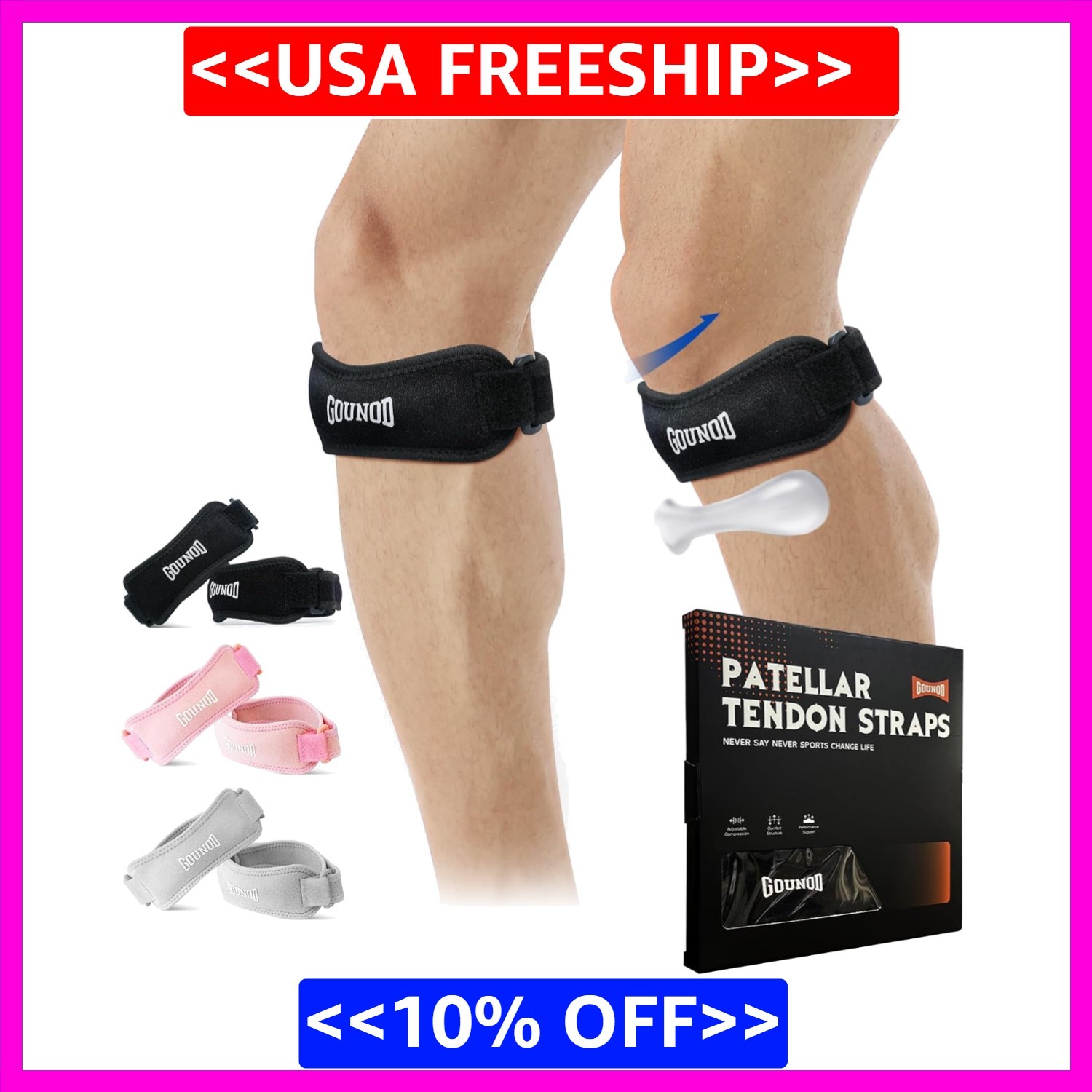 GOUNOD Patellar Tendon Support Strap 2 Pack,Knee Strap for Knee Pain Relief,P…