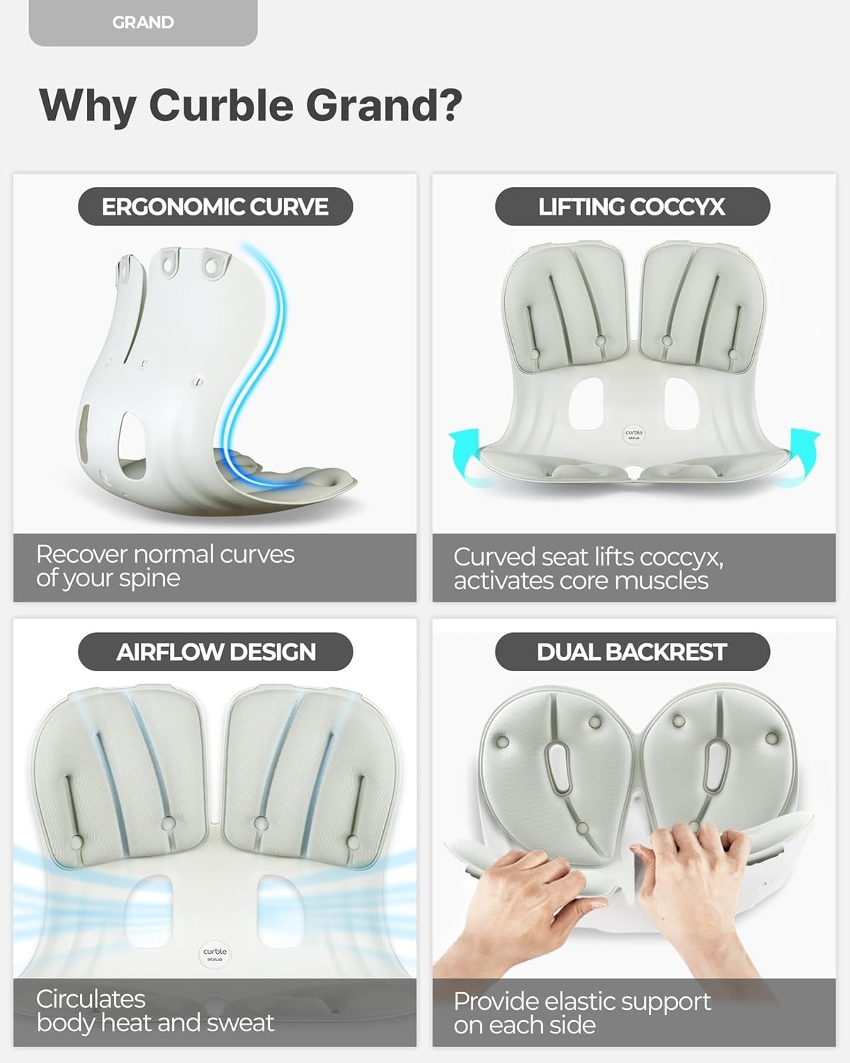 Ergonomic Back Support Cushion for Posture Correction & Back Pain Relief – Grey
