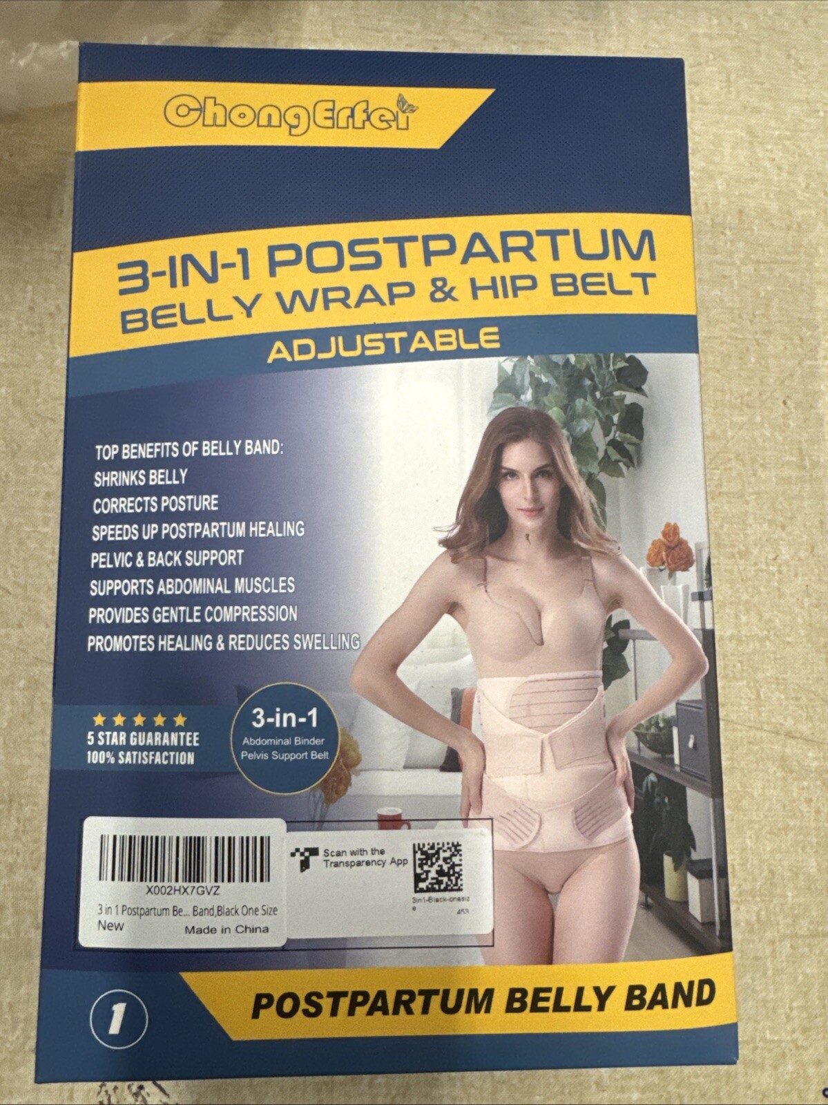 NEW ChongErfei 3 in 1 Postpartum Support Recovery Belly & Hip Wrap Black