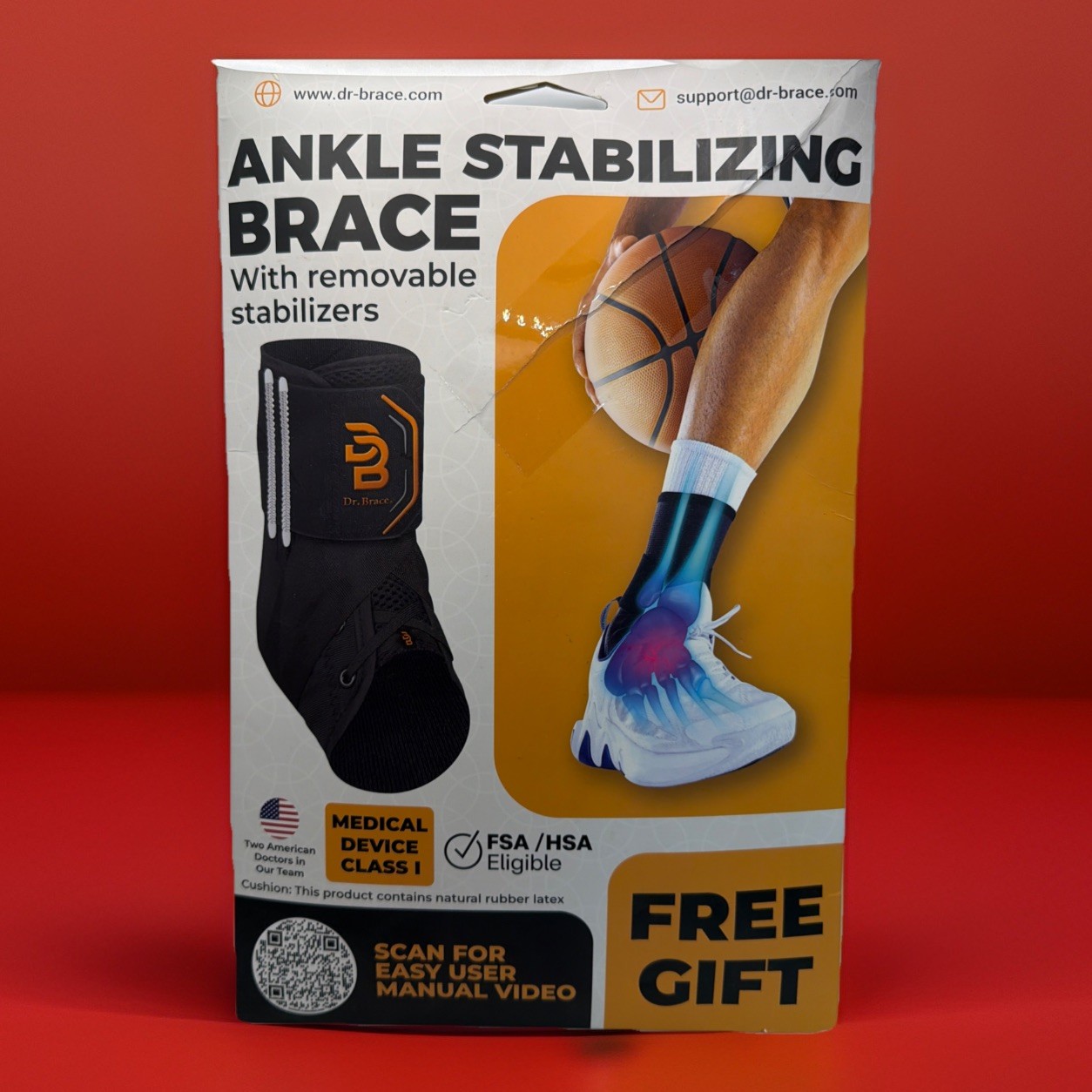 Dr. Brace Ankle Stabilizing Brace white Size XXL Removable Stabilizers Adult