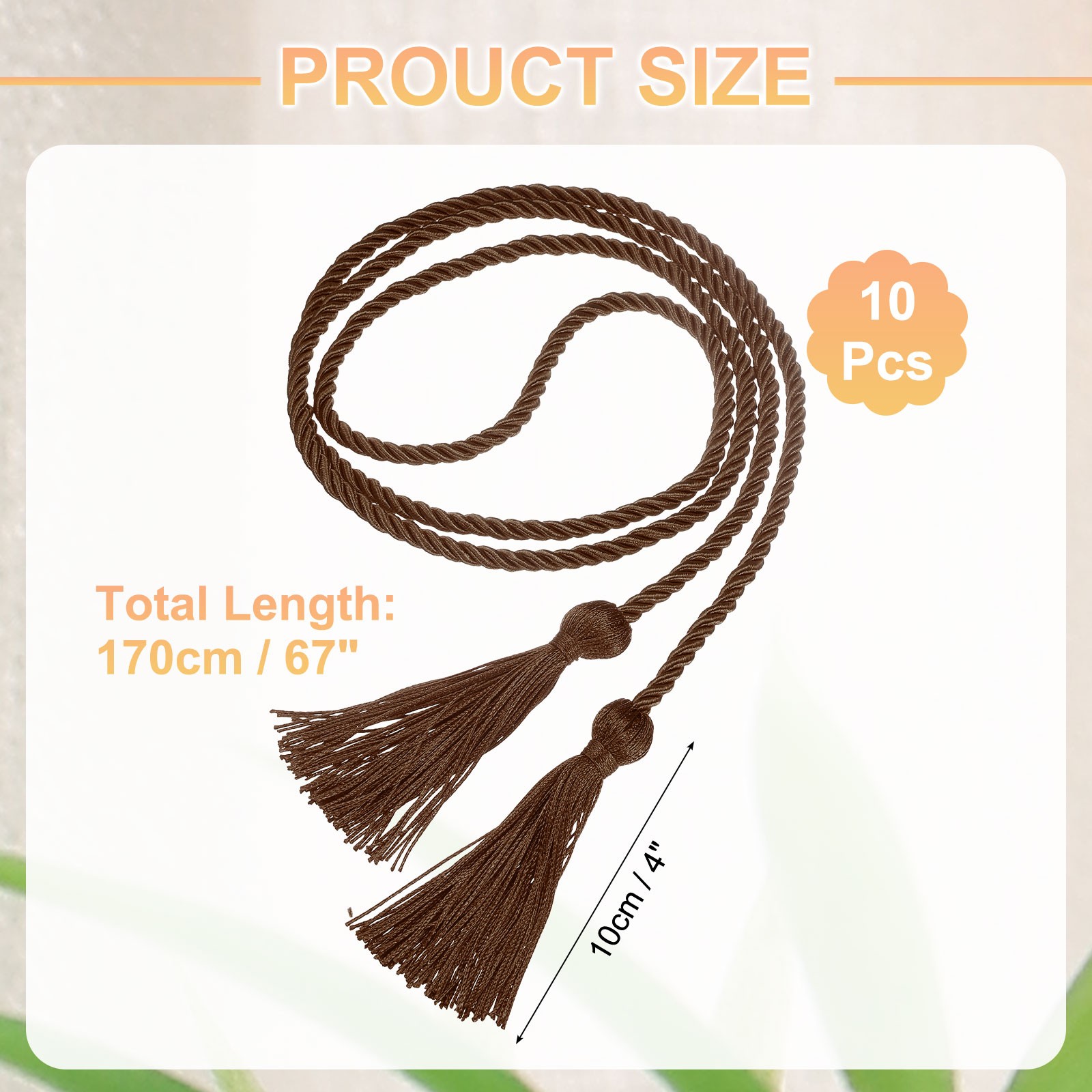 10 Pieces for 67 Inch Honorary Graduation Cords Polyester Brown Cords