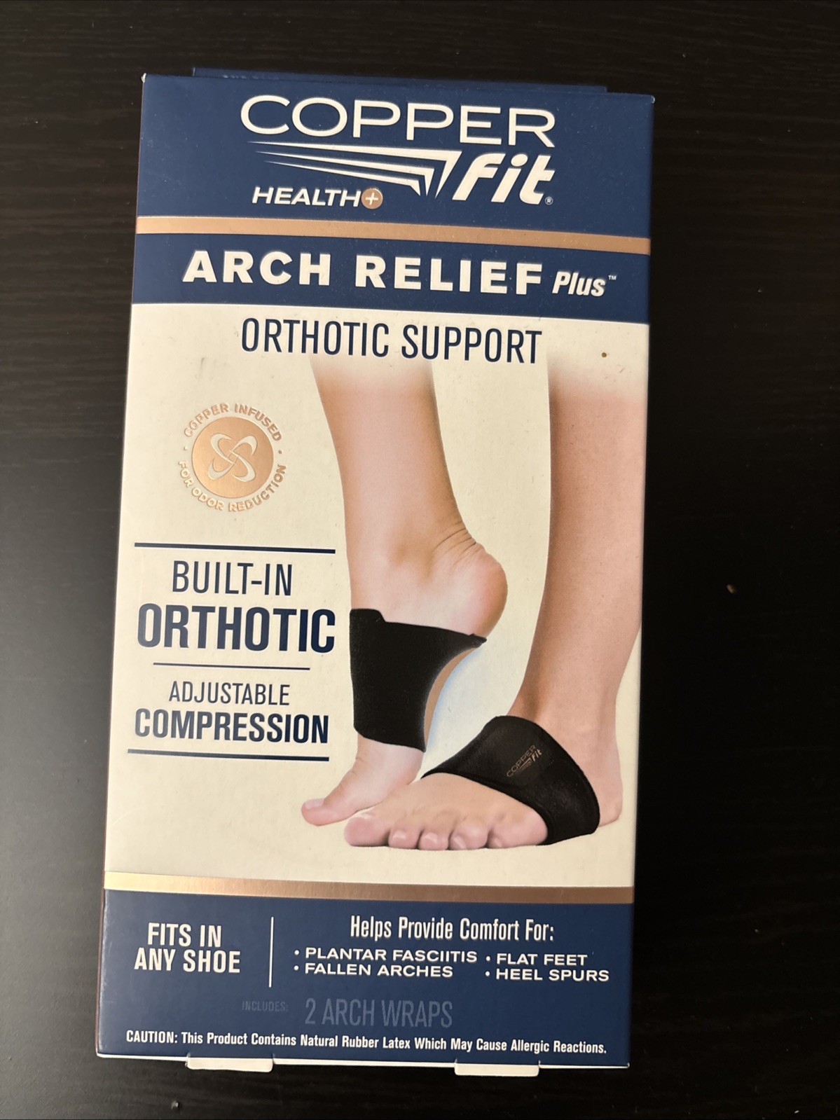 Copper Fit Health Unisex Arch Relief Plus with Built-In Orthotic Support – Black