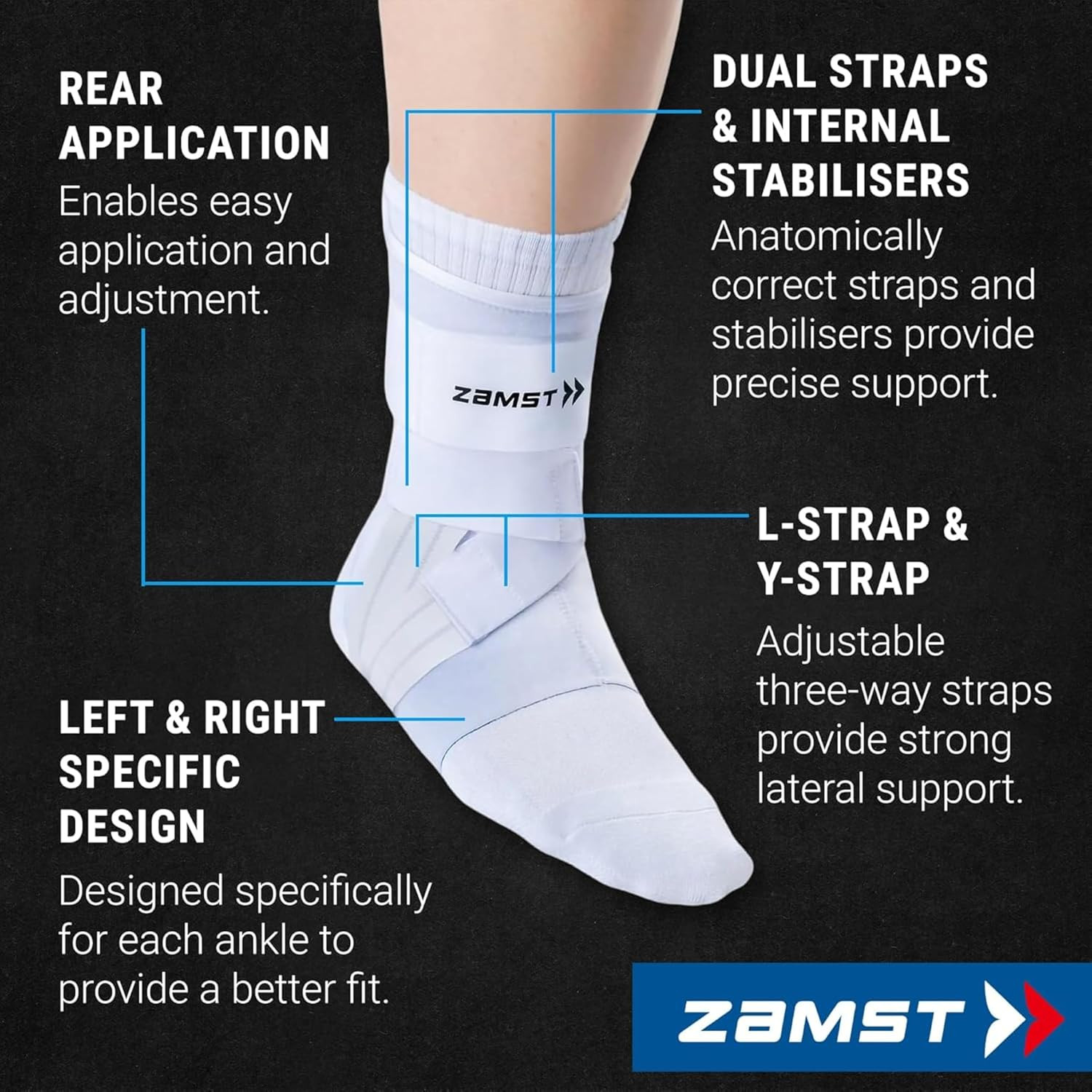A1 Strong Ankle Brace Sports Sprains – White, Left, M | Breathable Design for Me