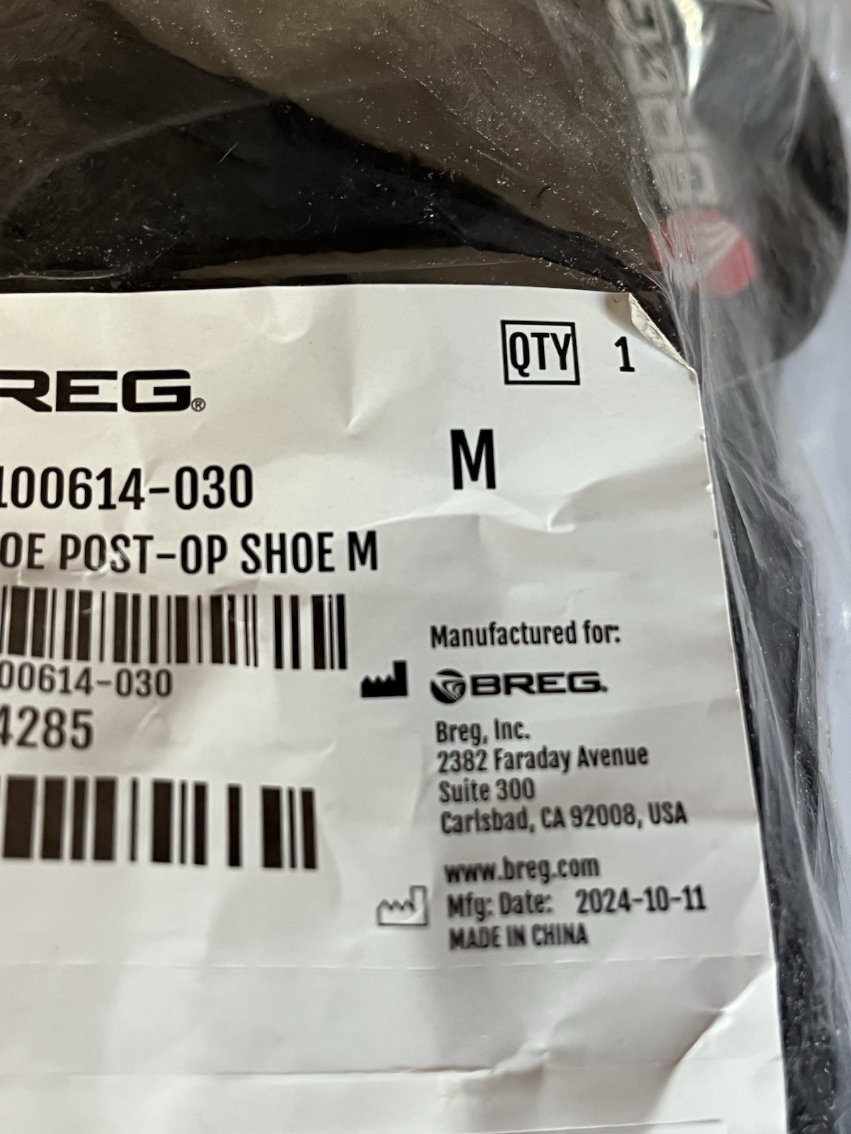 Breg Post-Op Foot Shoe Adult Medium Unisex Black Square Toe Adjustable New NIP