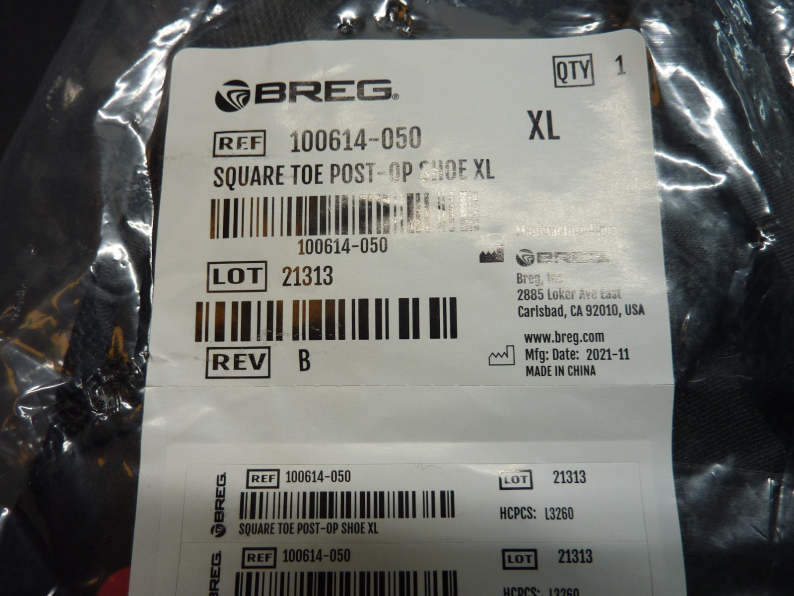 Breg Square Toe Post-Op Shoe Size XL Model 100614-050 (31354)